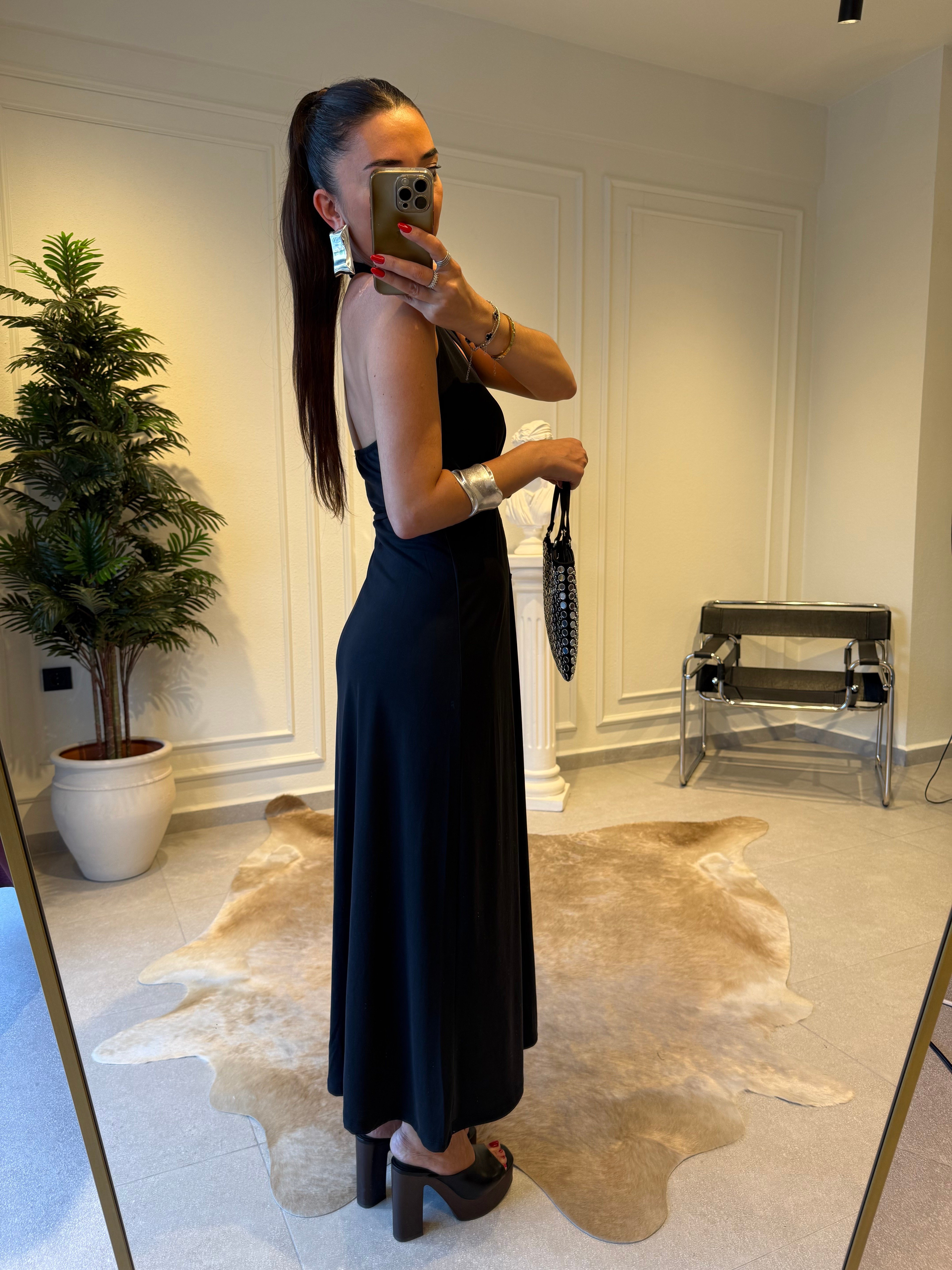 Modal Kumaş Halter Yaka Siyah Elbise