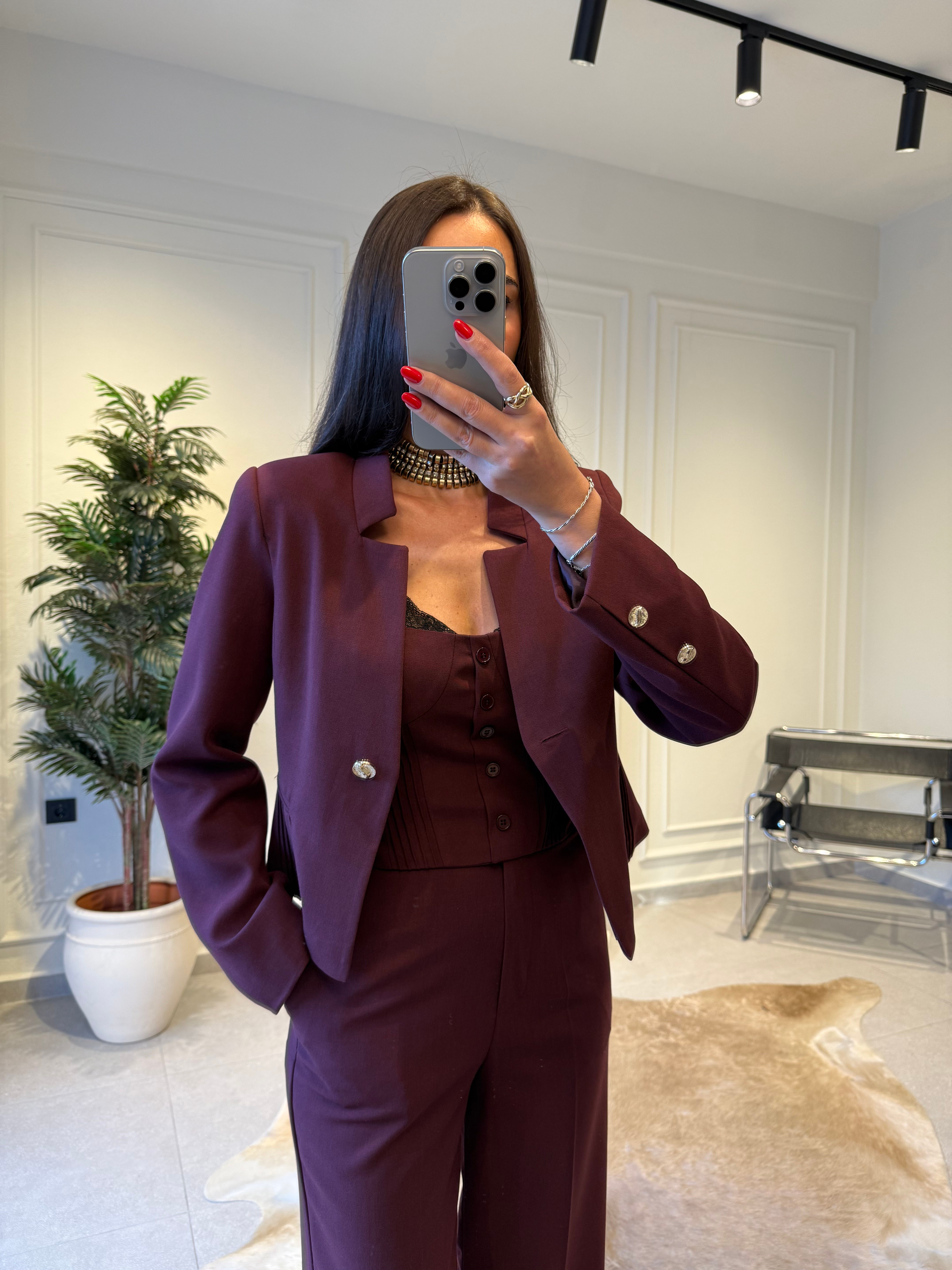 Mürdüm Asimetrik Yaka Blazer Ceket