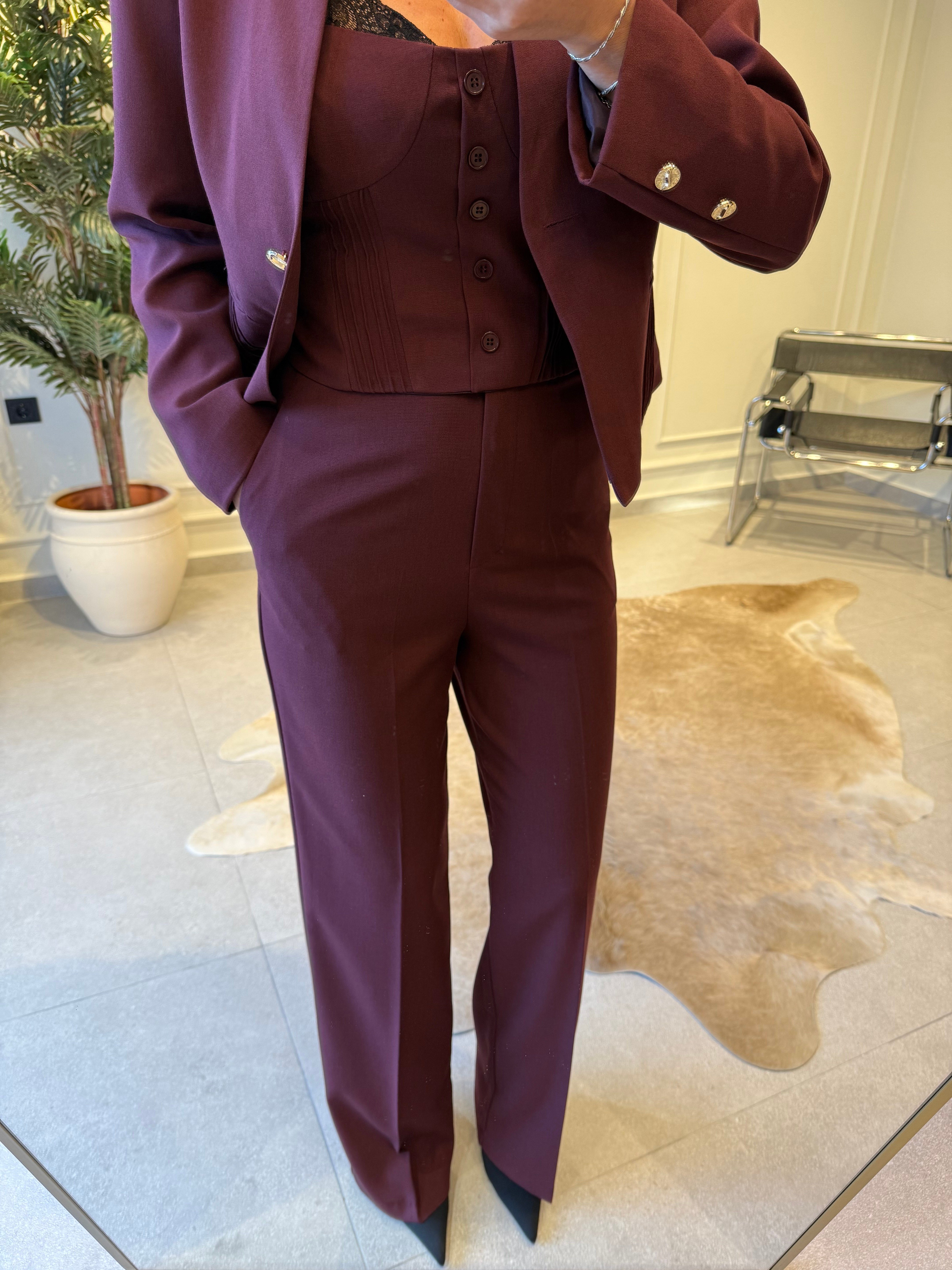 Mürdüm Straight Kesim Kumaş Pantolon