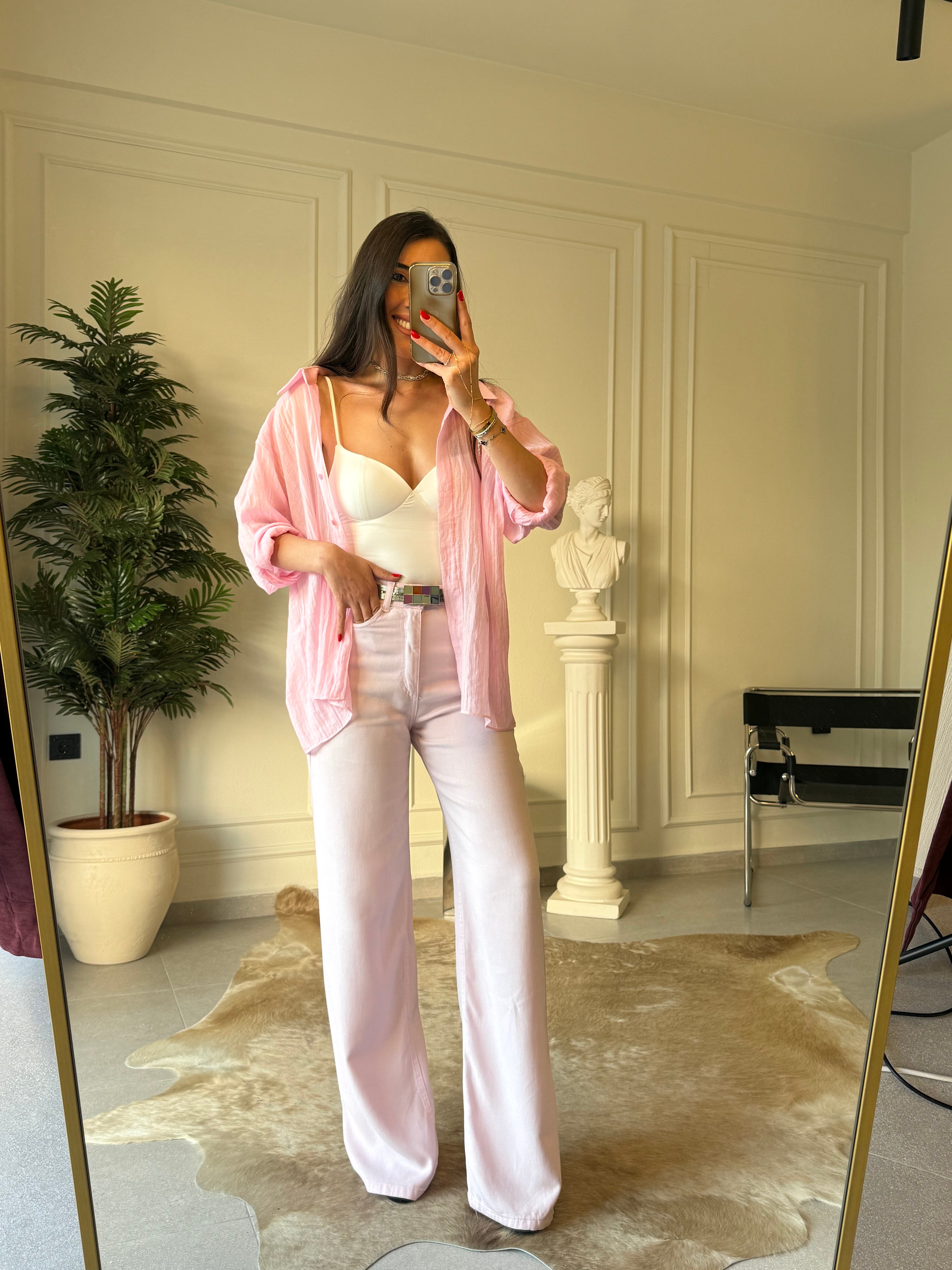 Pembe İthal  Kumaş Pamuk Gömlek 