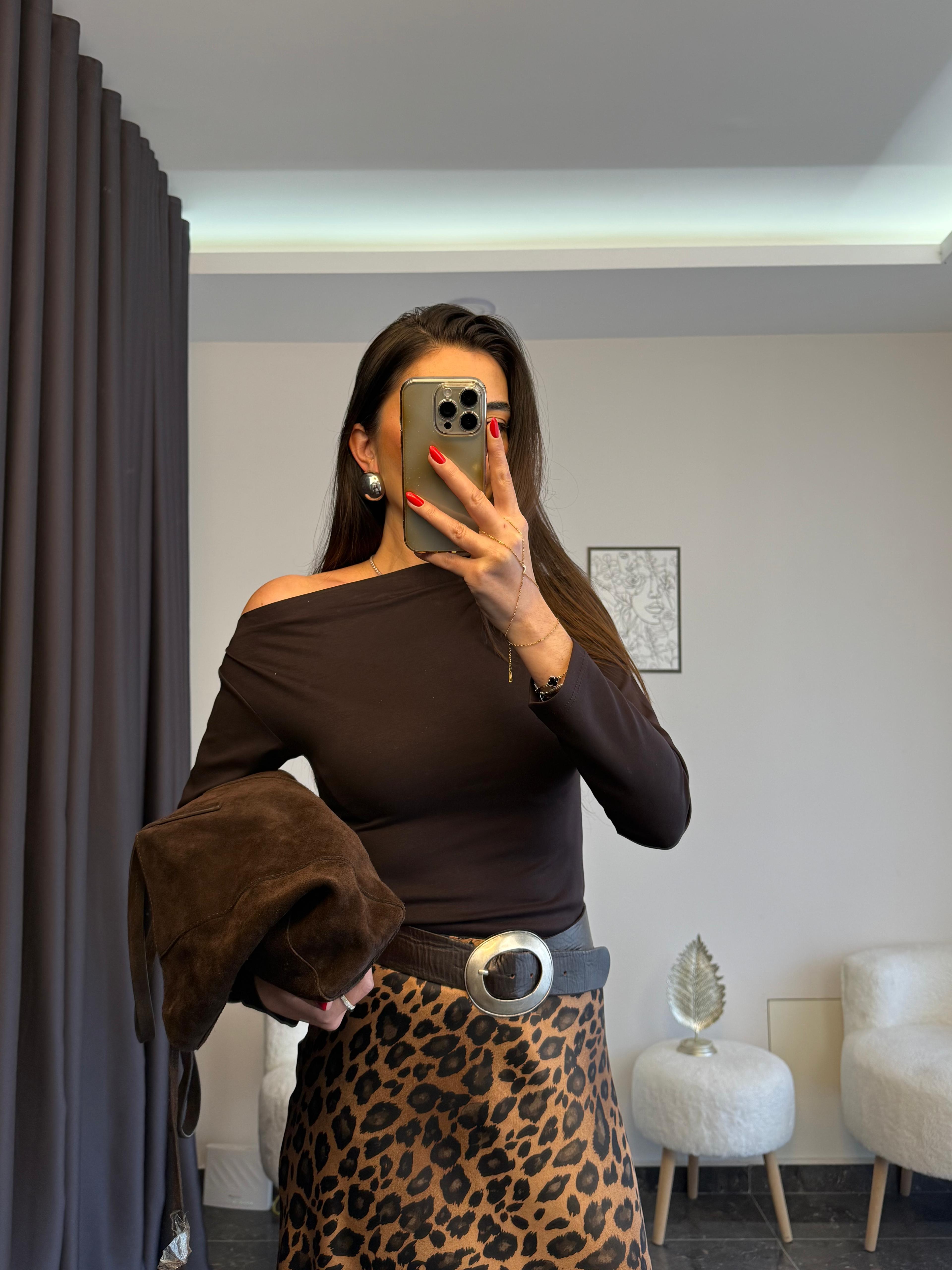 PREMIUM KUMAŞ ÇAPRAZ YAKA ACI KAHVE BLUZ