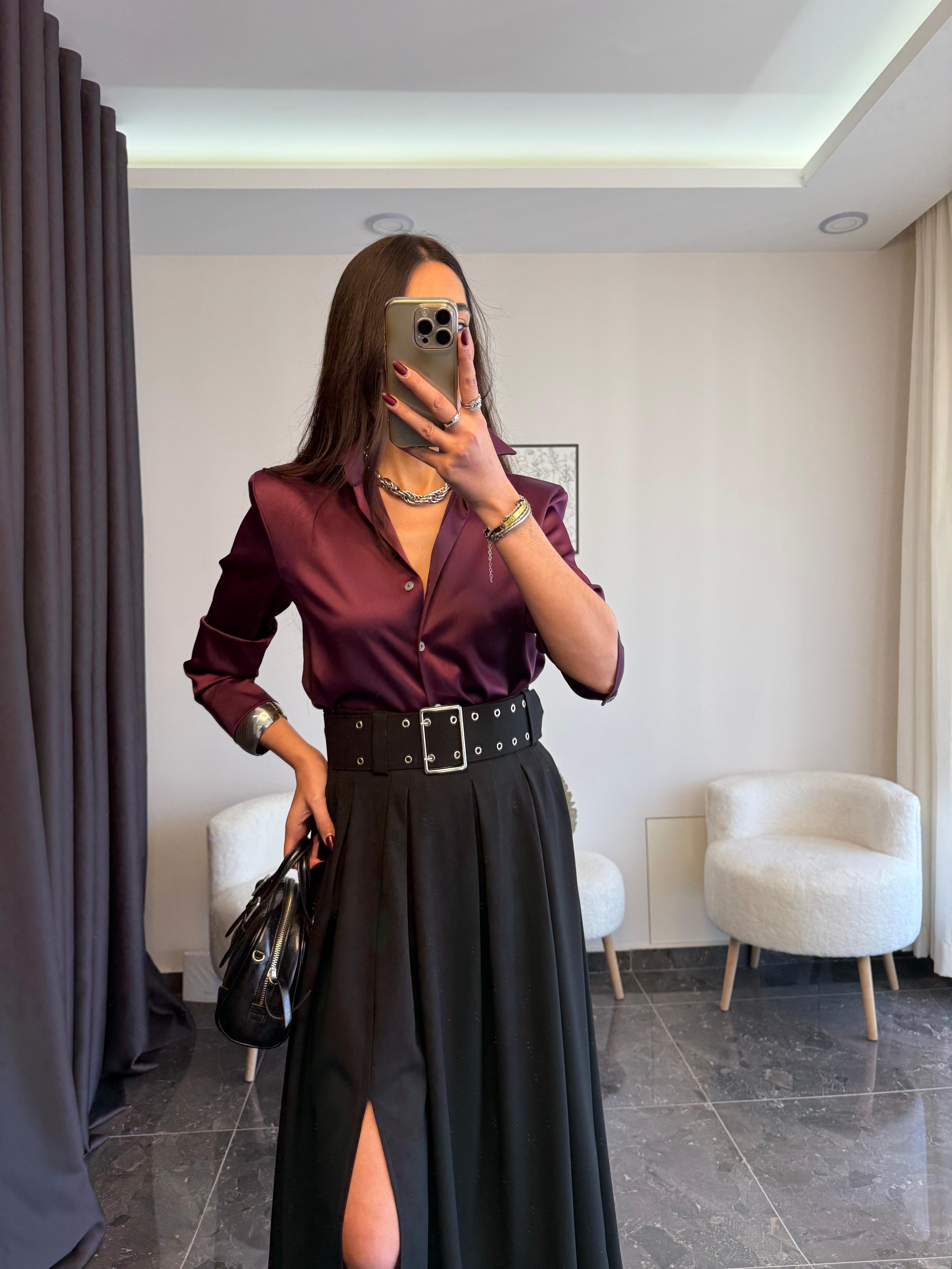 PREMIUM MÜRDÜM SATEN GÖMLEK