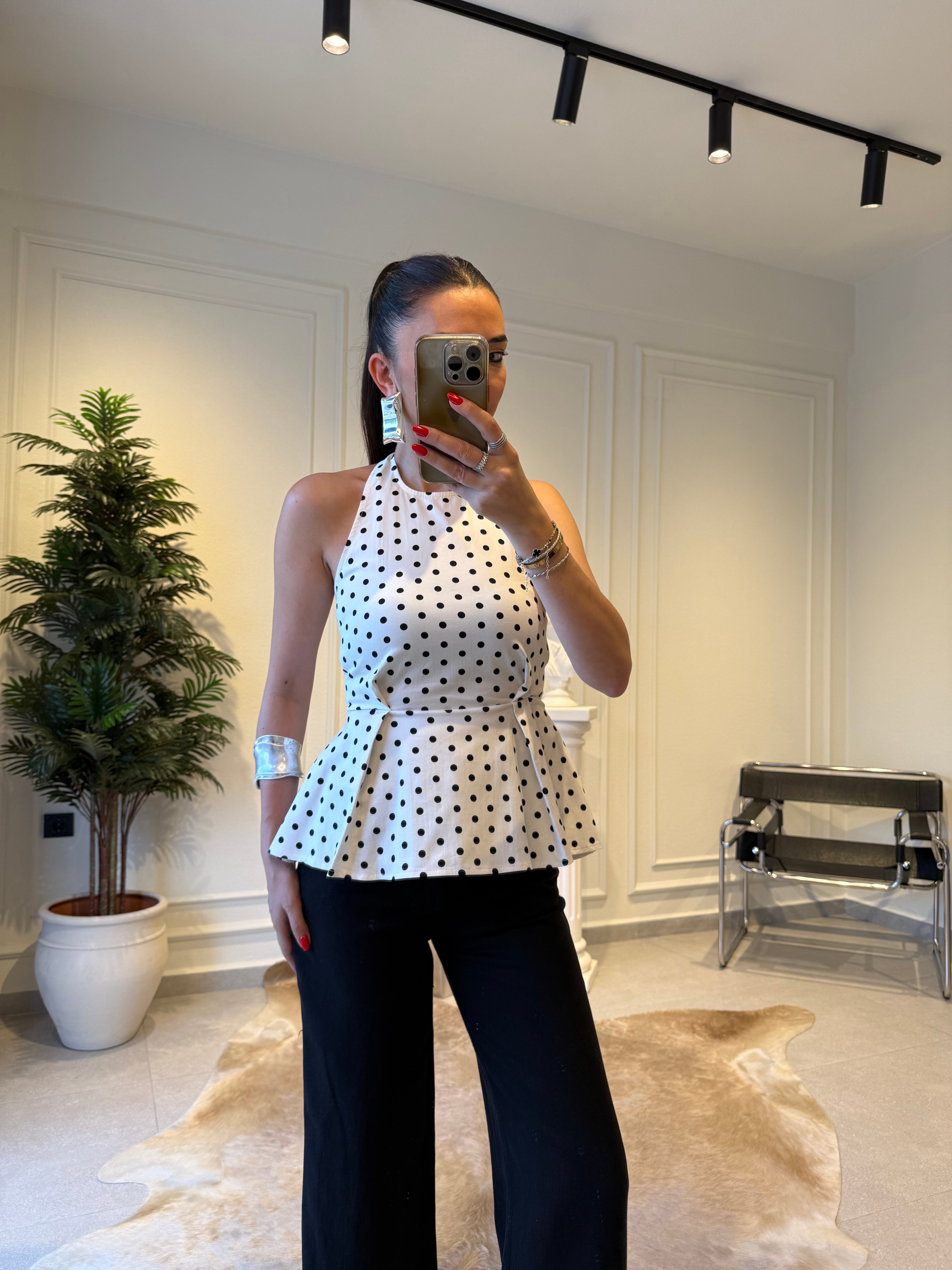 Puantiyeli Poplin Bluz