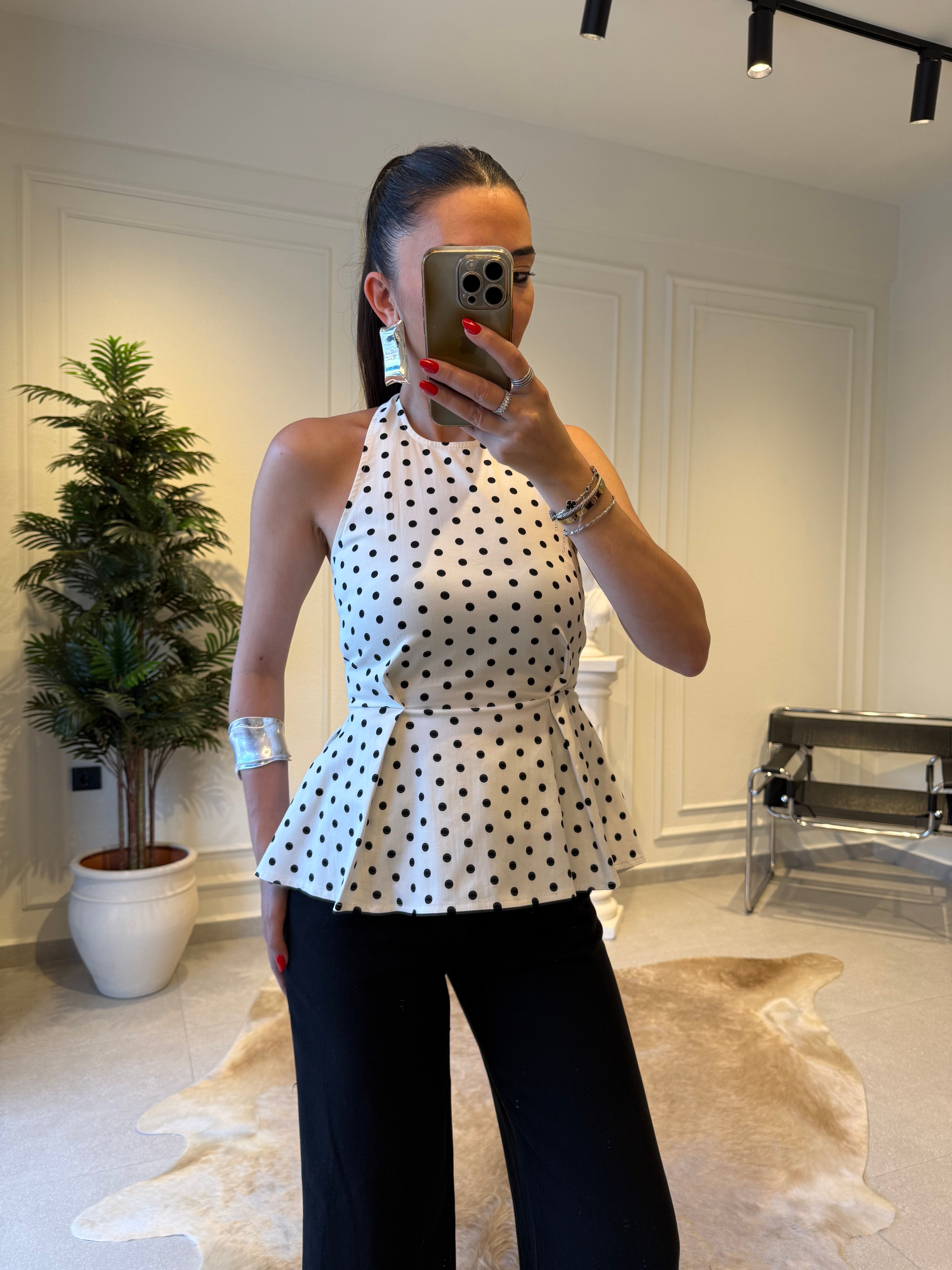 Puantiyeli Poplin Bluz