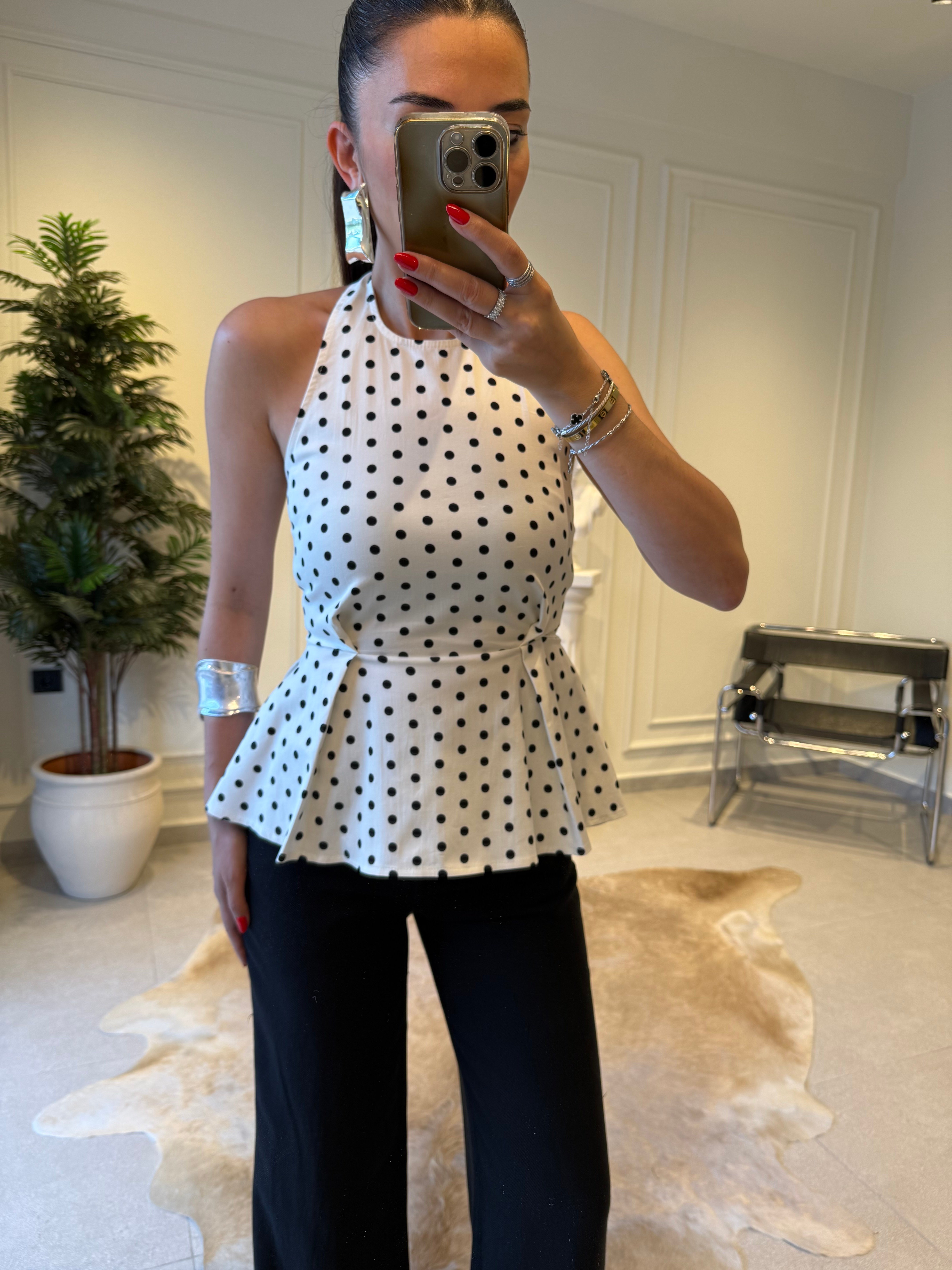 Puantiyeli Poplin Bluz