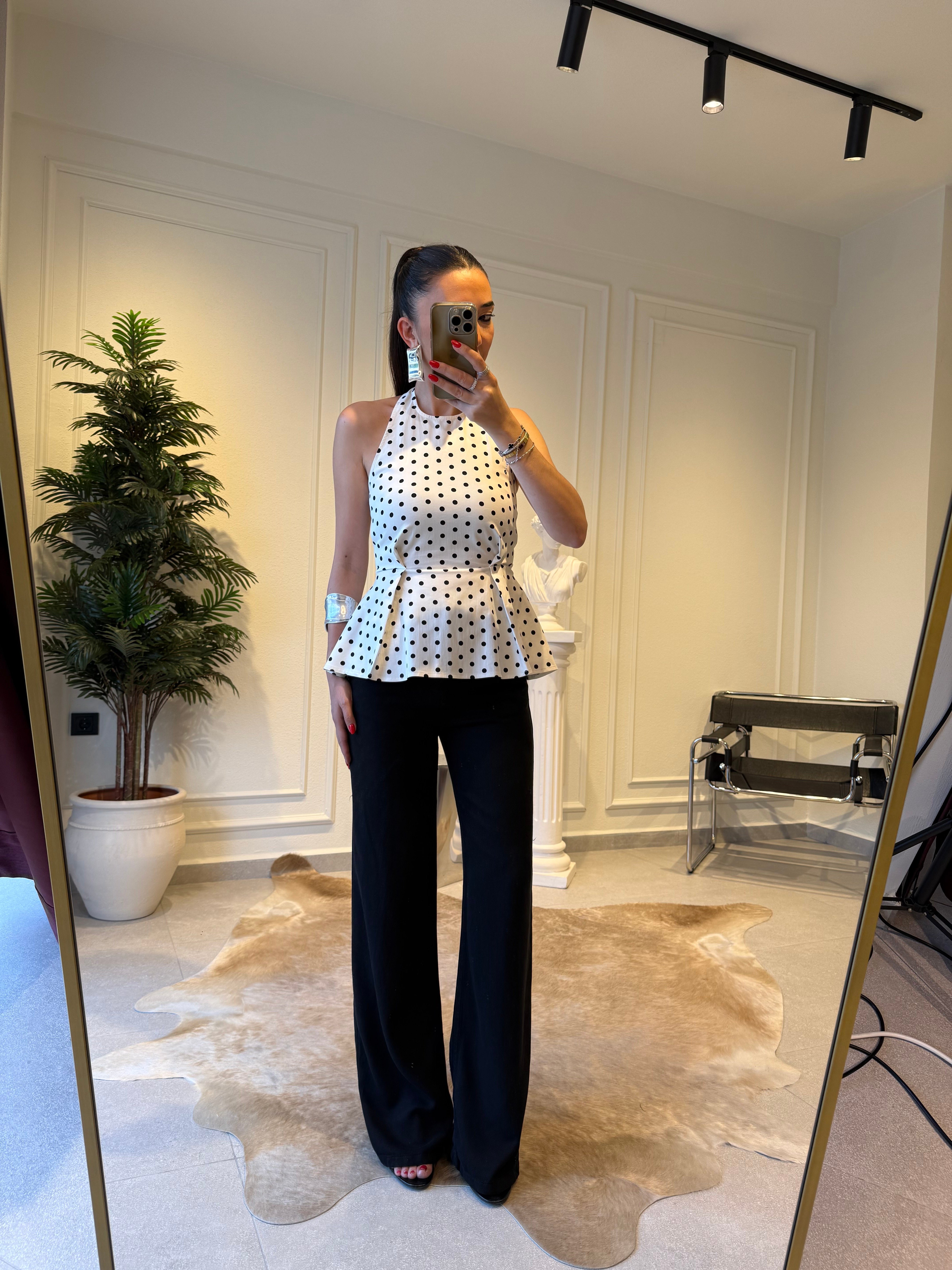 Puantiyeli Poplin Bluz