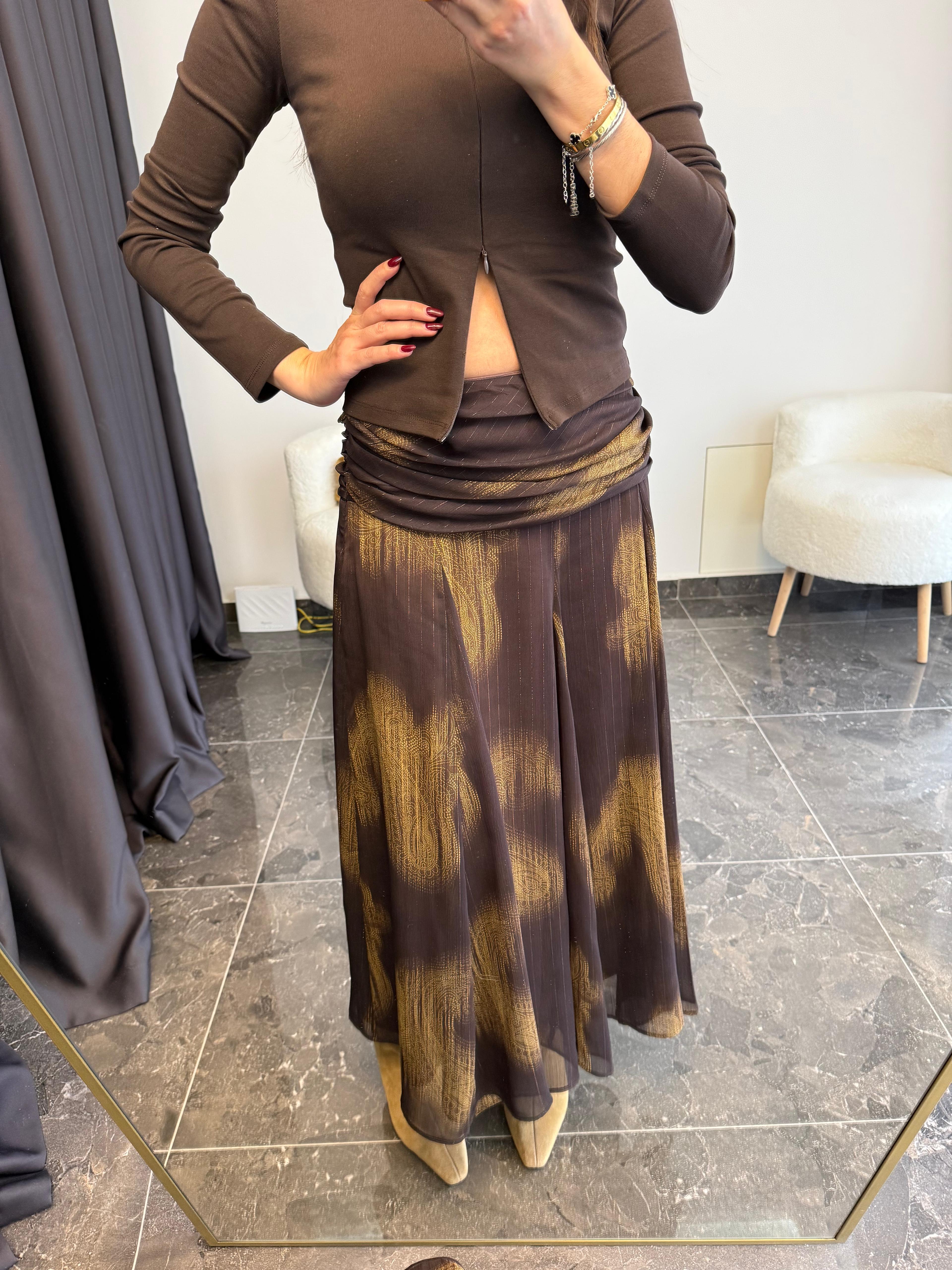 ŞİFON SİM YANSIMALI DRAPELİ ETEK