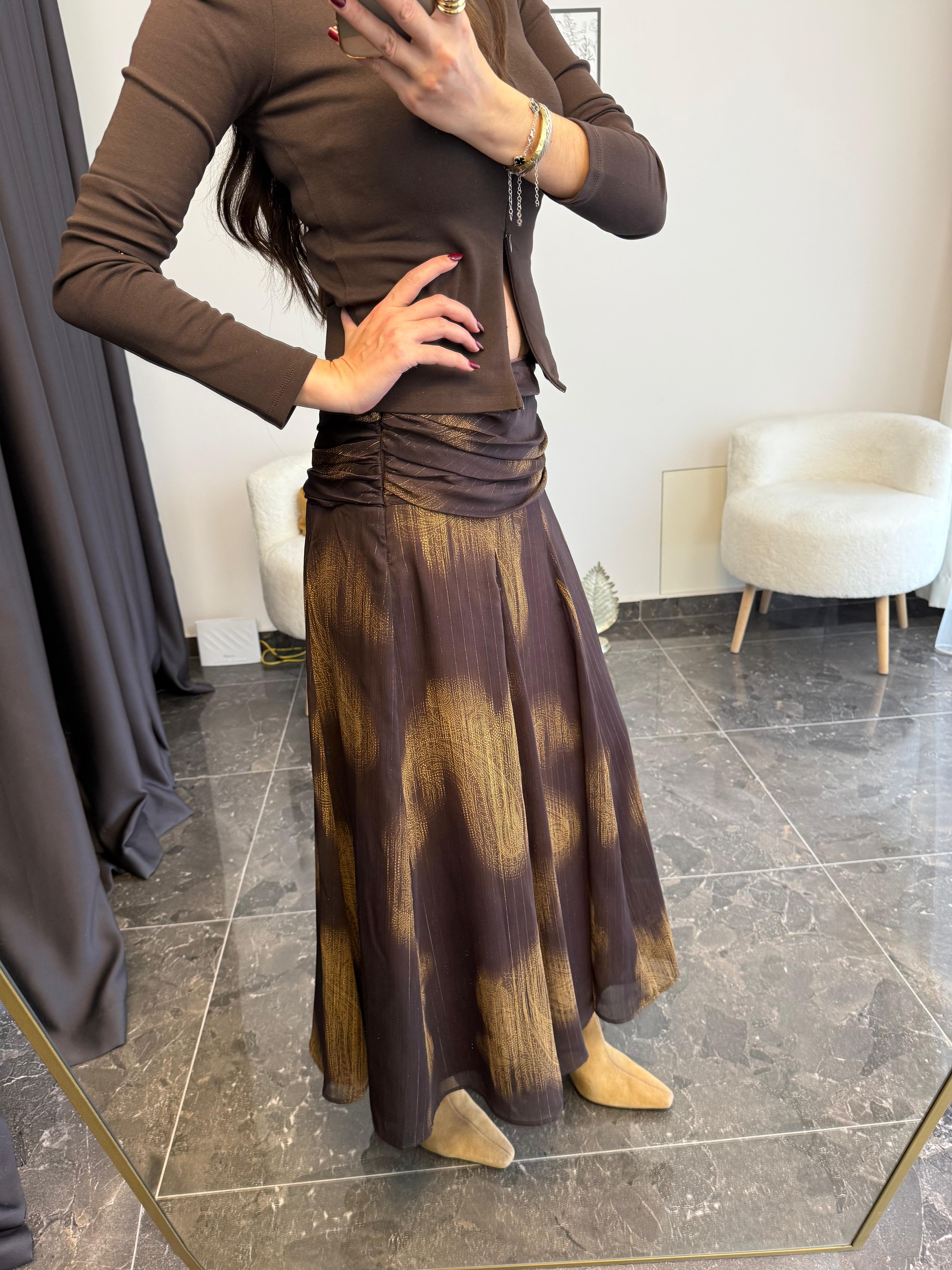 ŞİFON SİM YANSIMALI DRAPELİ ETEK