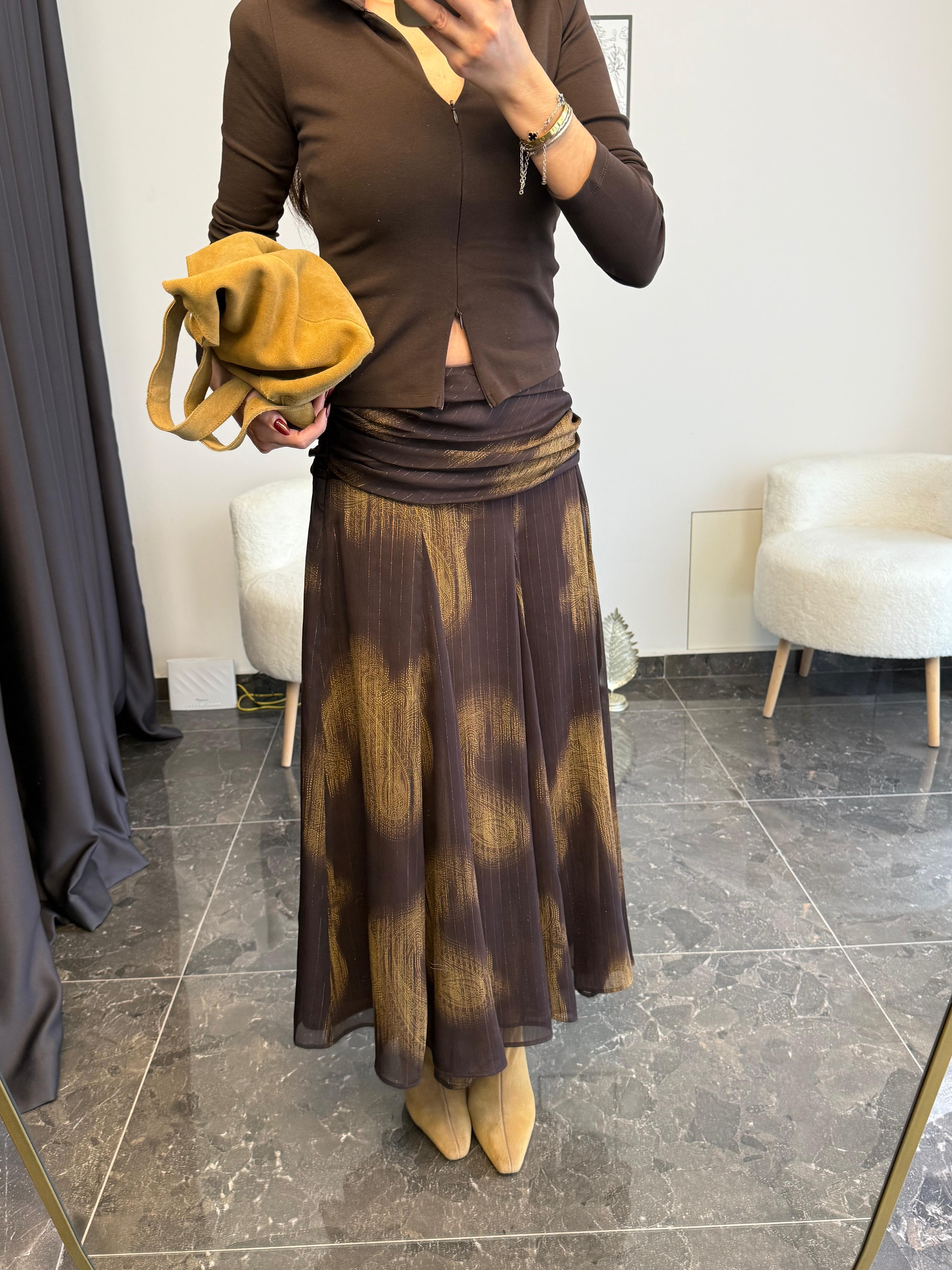 ŞİFON SİM YANSIMALI DRAPELİ ETEK