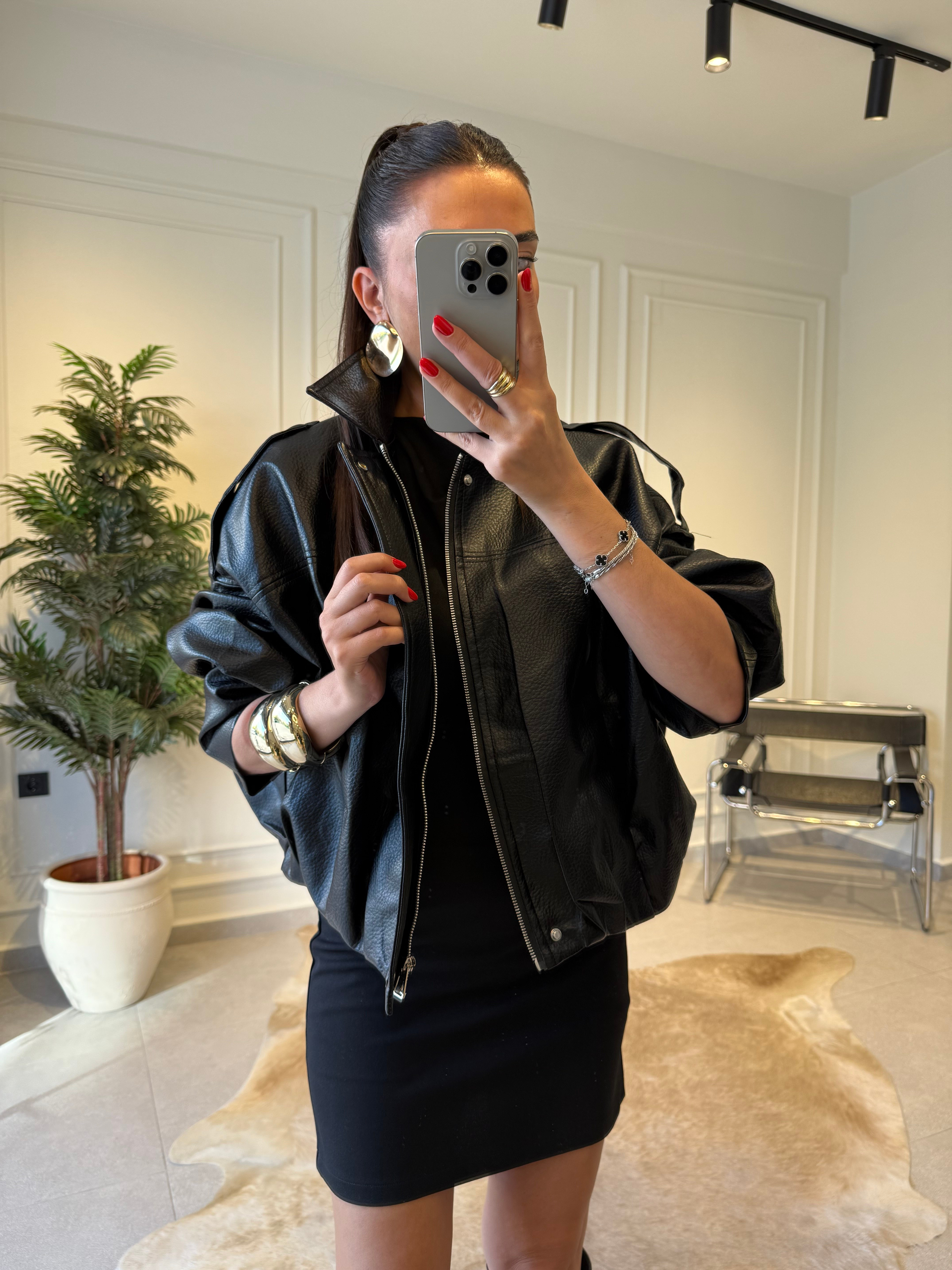 Siyah İthal Premium Kalite Bomber Deri Ceket