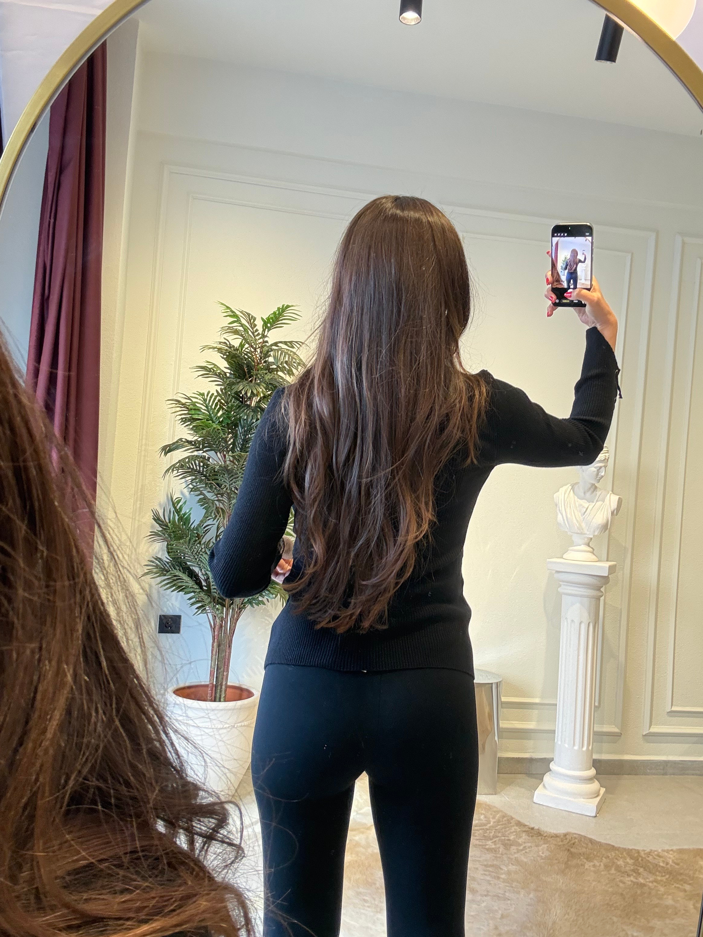 Siyah Kuşgözü Bağlama Detaylı Triko