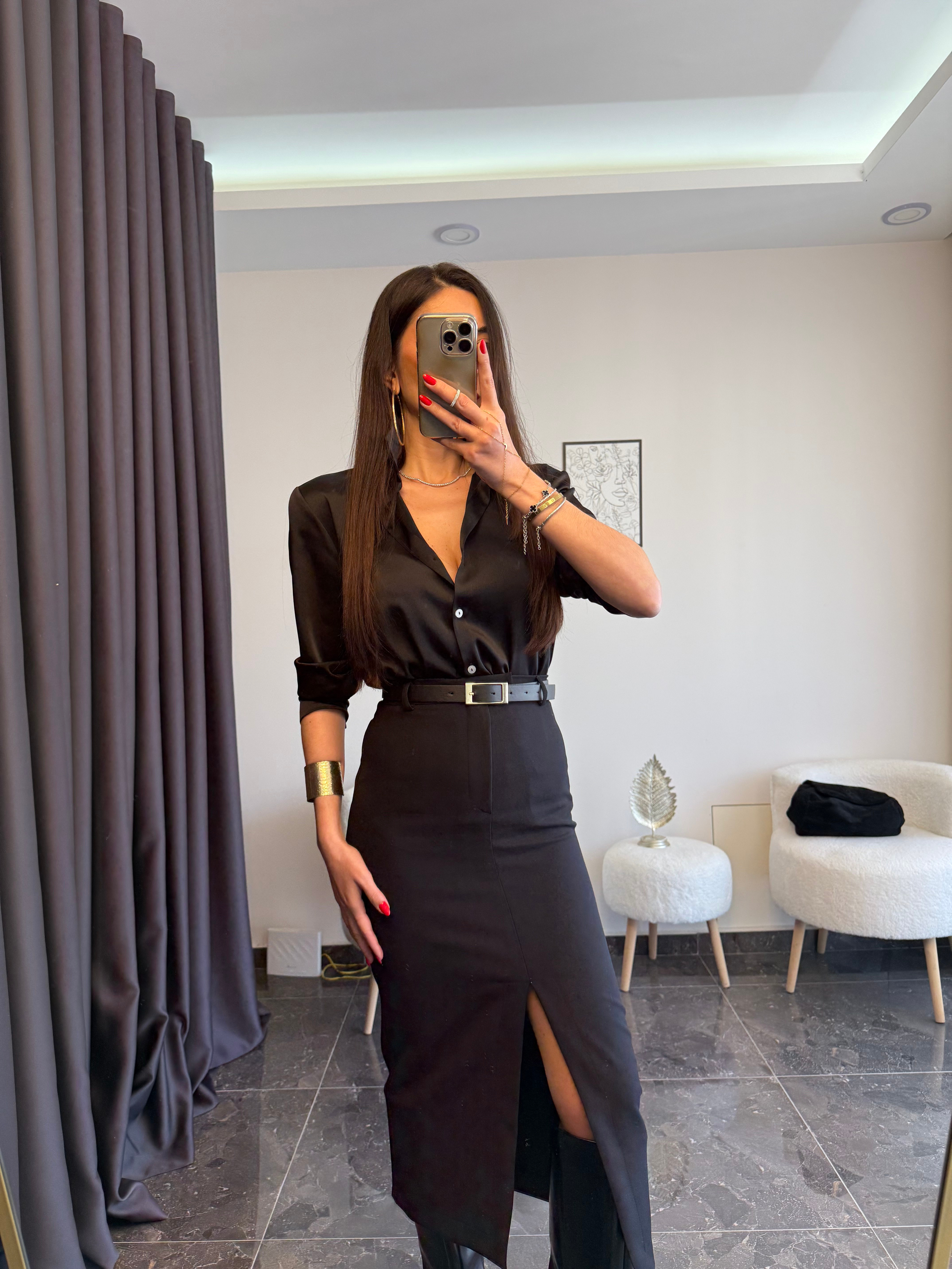 Siyah Premium Saten Gömlek