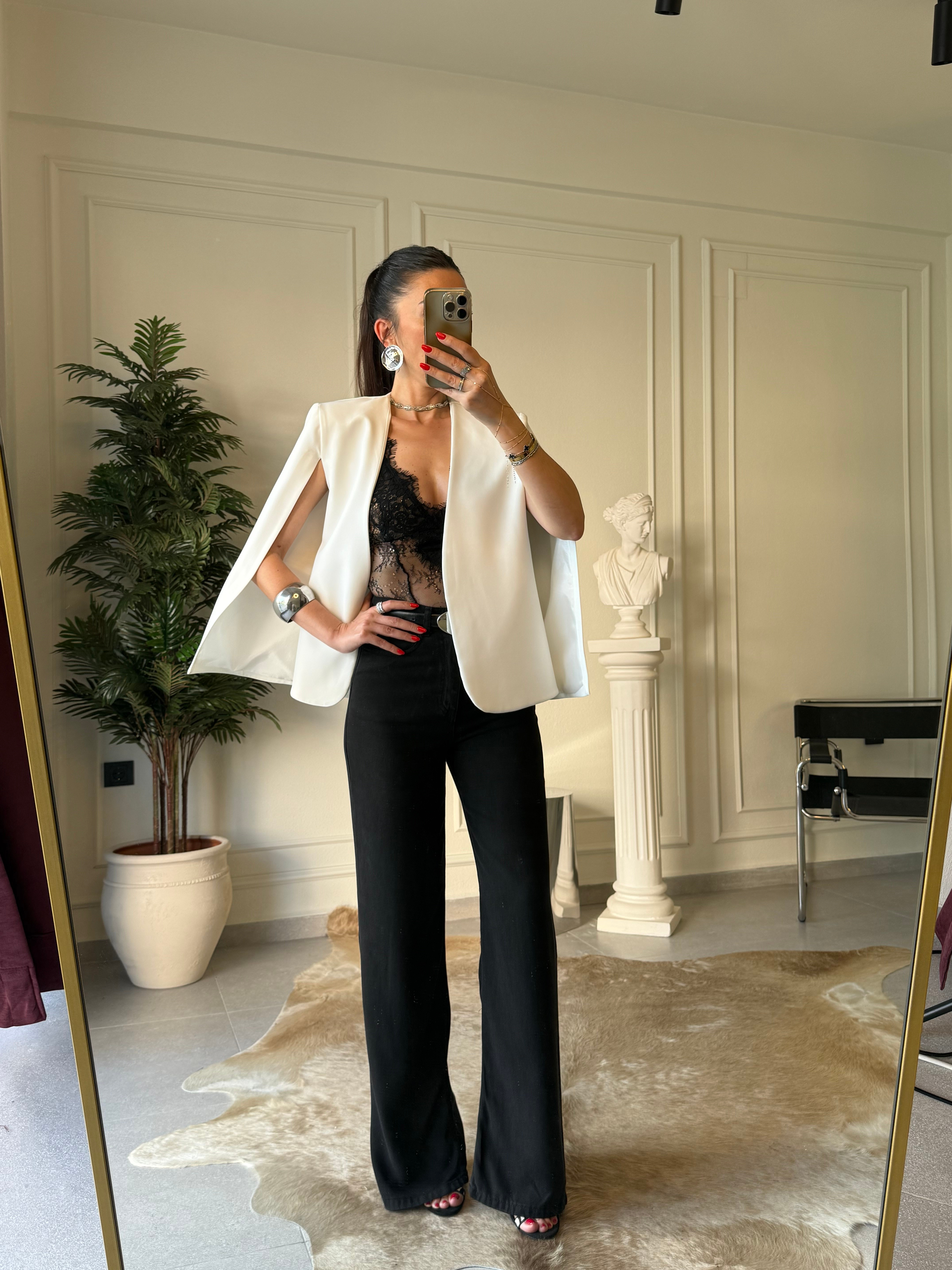 Siyah Straight Denim Pantolon 