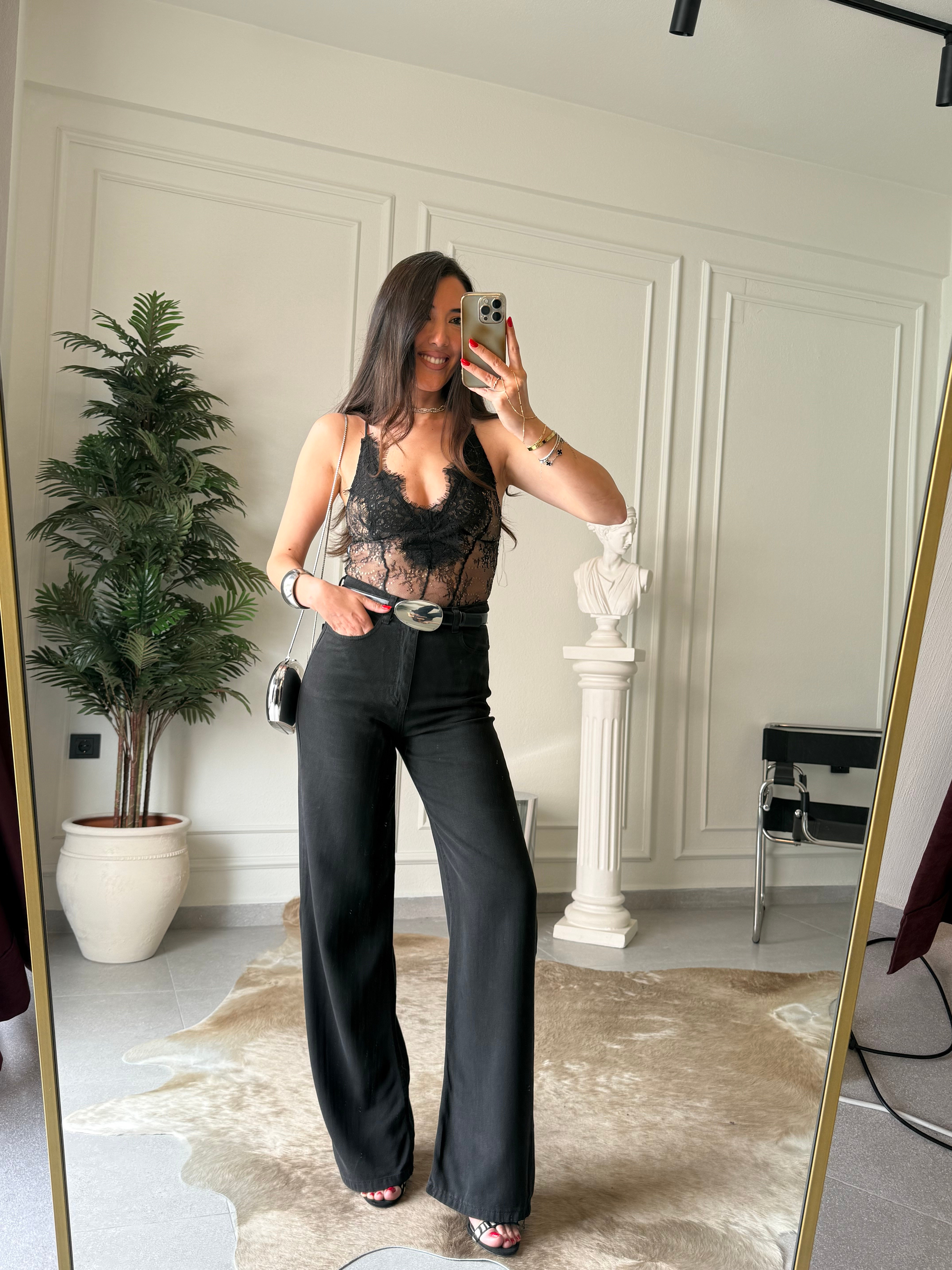 Siyah Straight Denim Pantolon 
