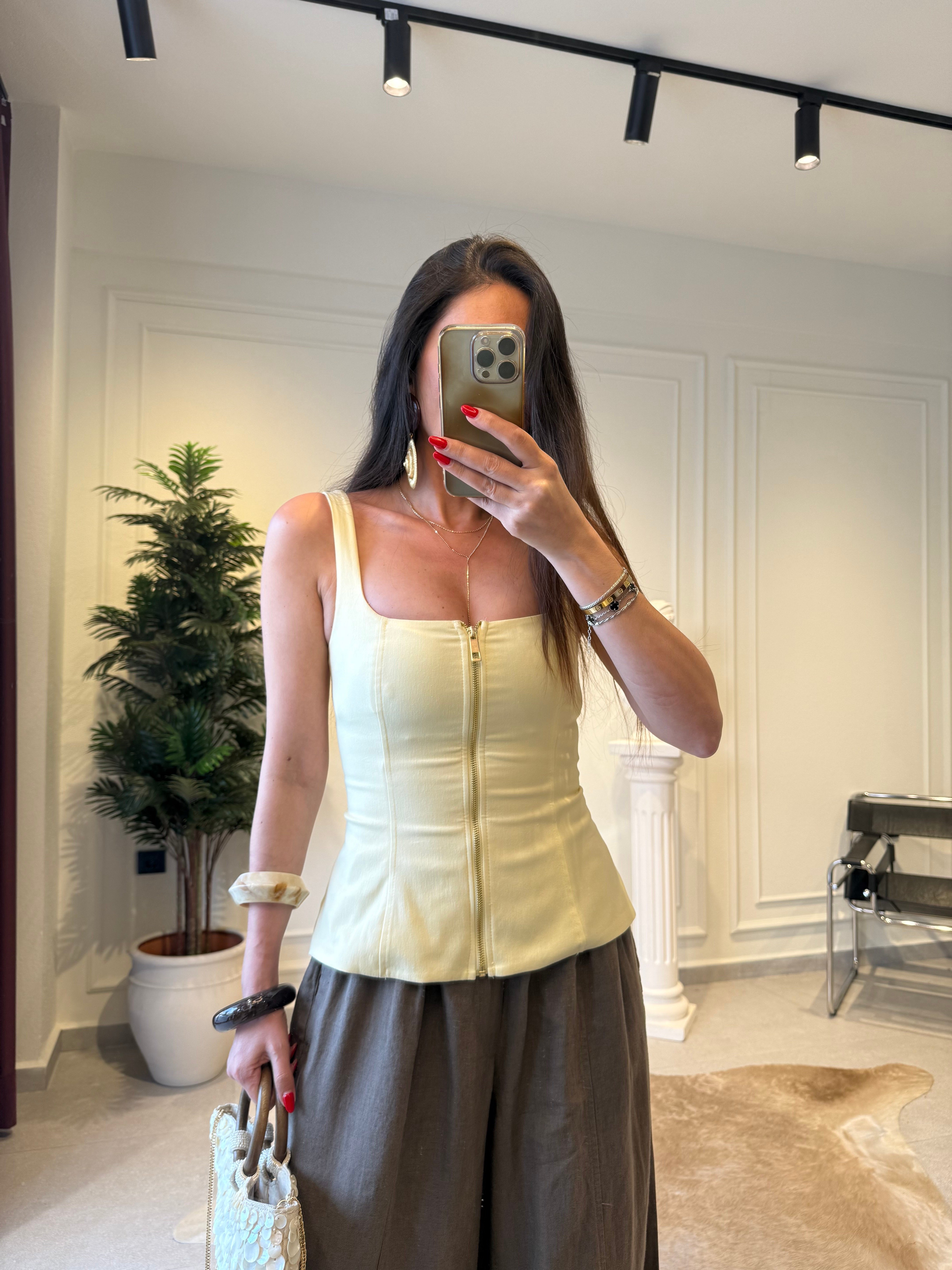 Soft Sarı Fermuarlı Bluz 