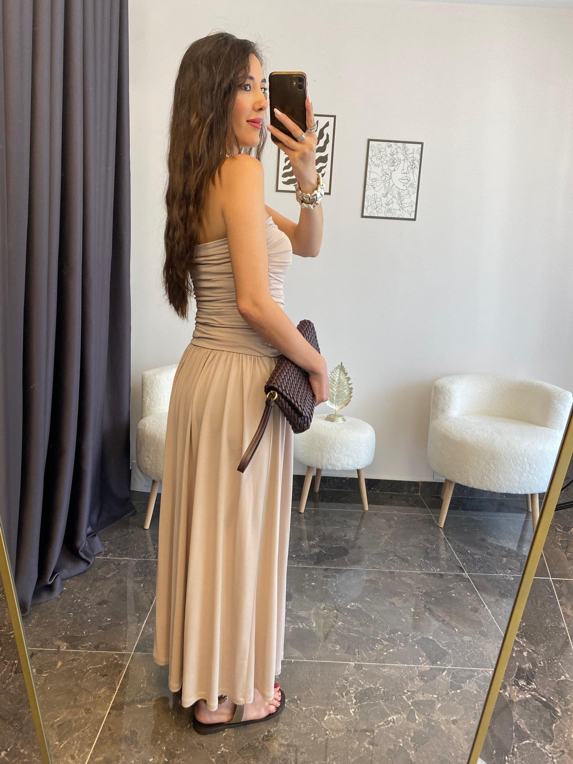 Straplez Drapeli Örme Elbise