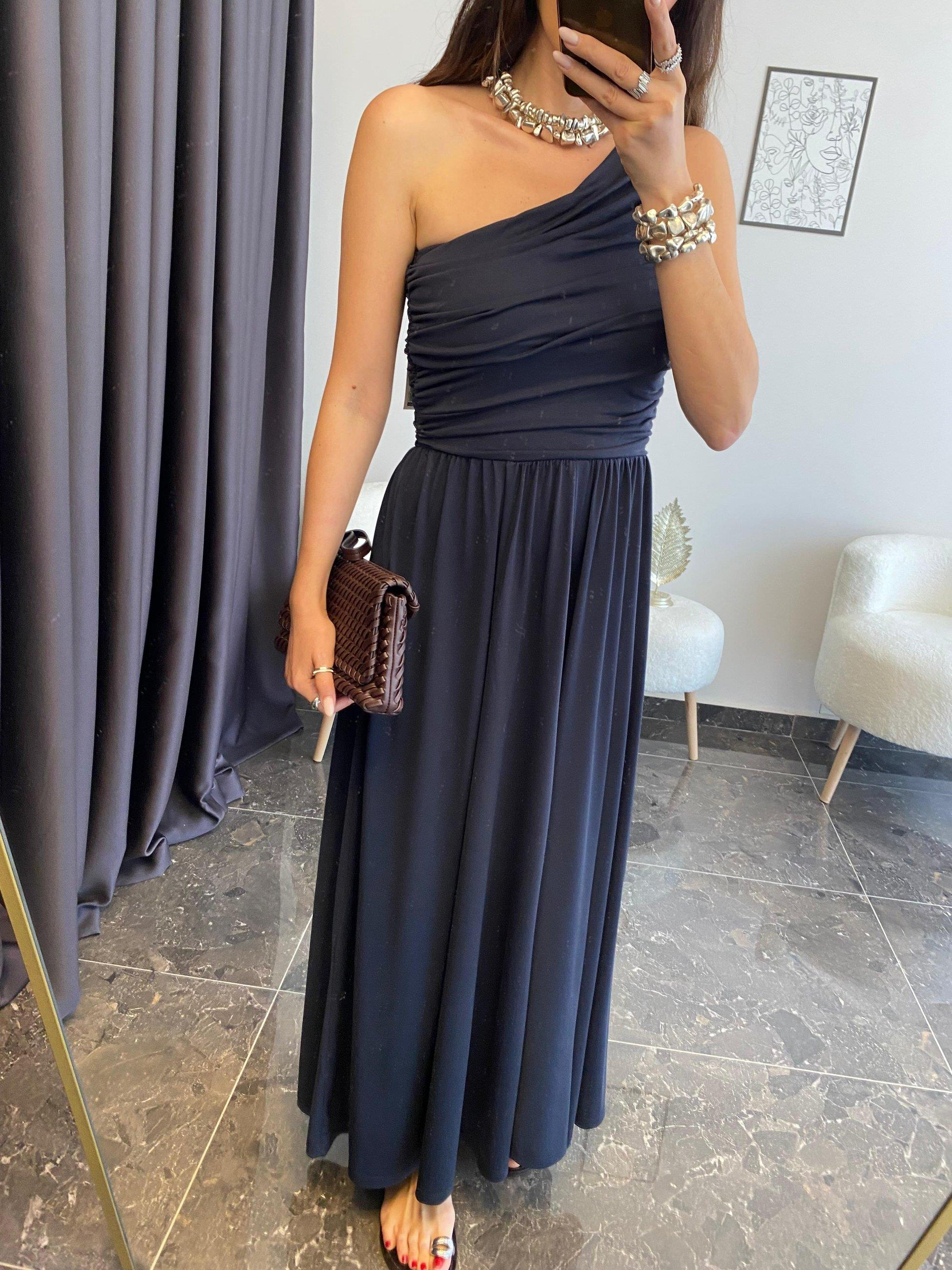 Tek Omuz Drapeli Örme Elbise