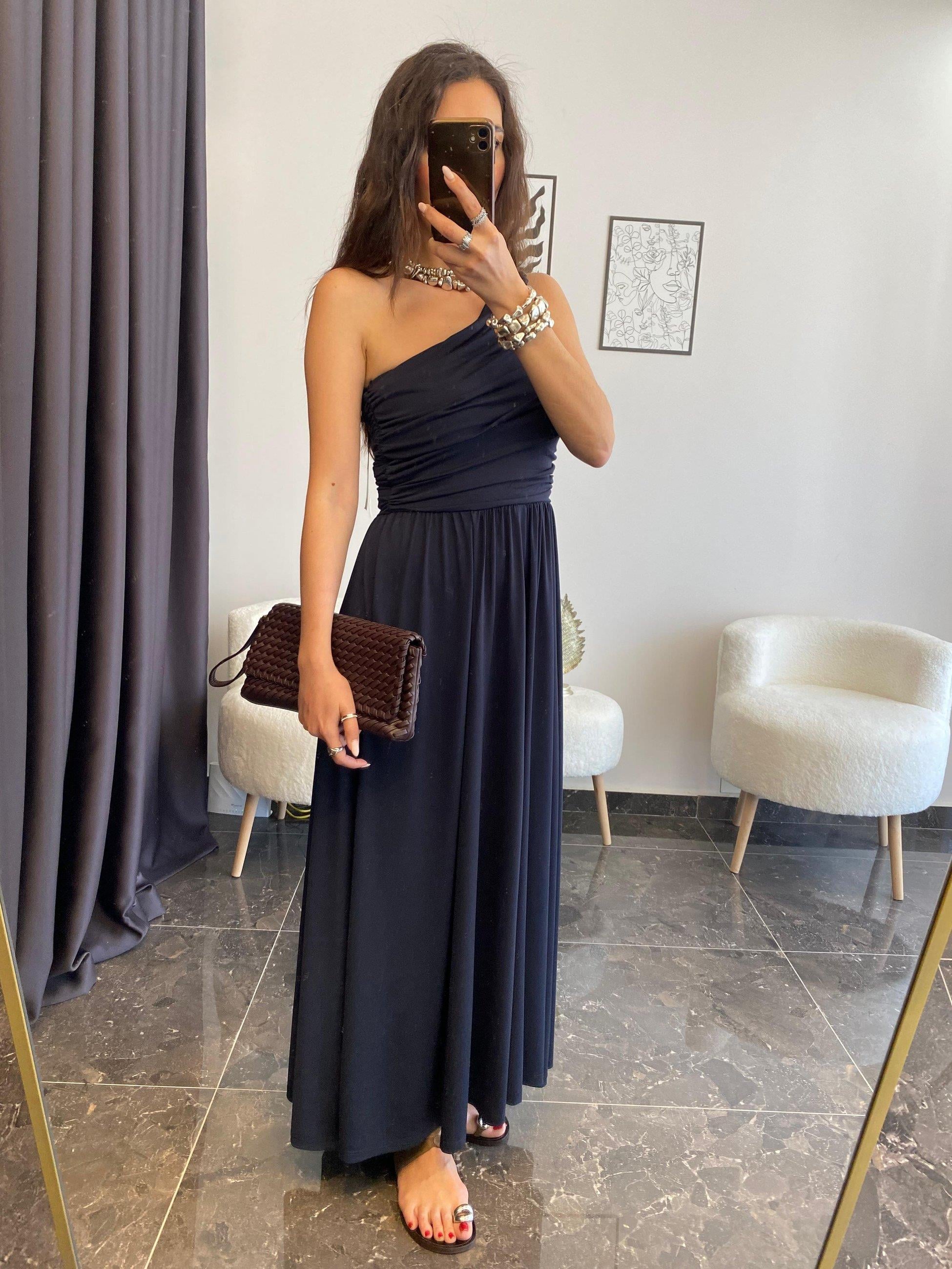 Tek Omuz Drapeli Örme Elbise