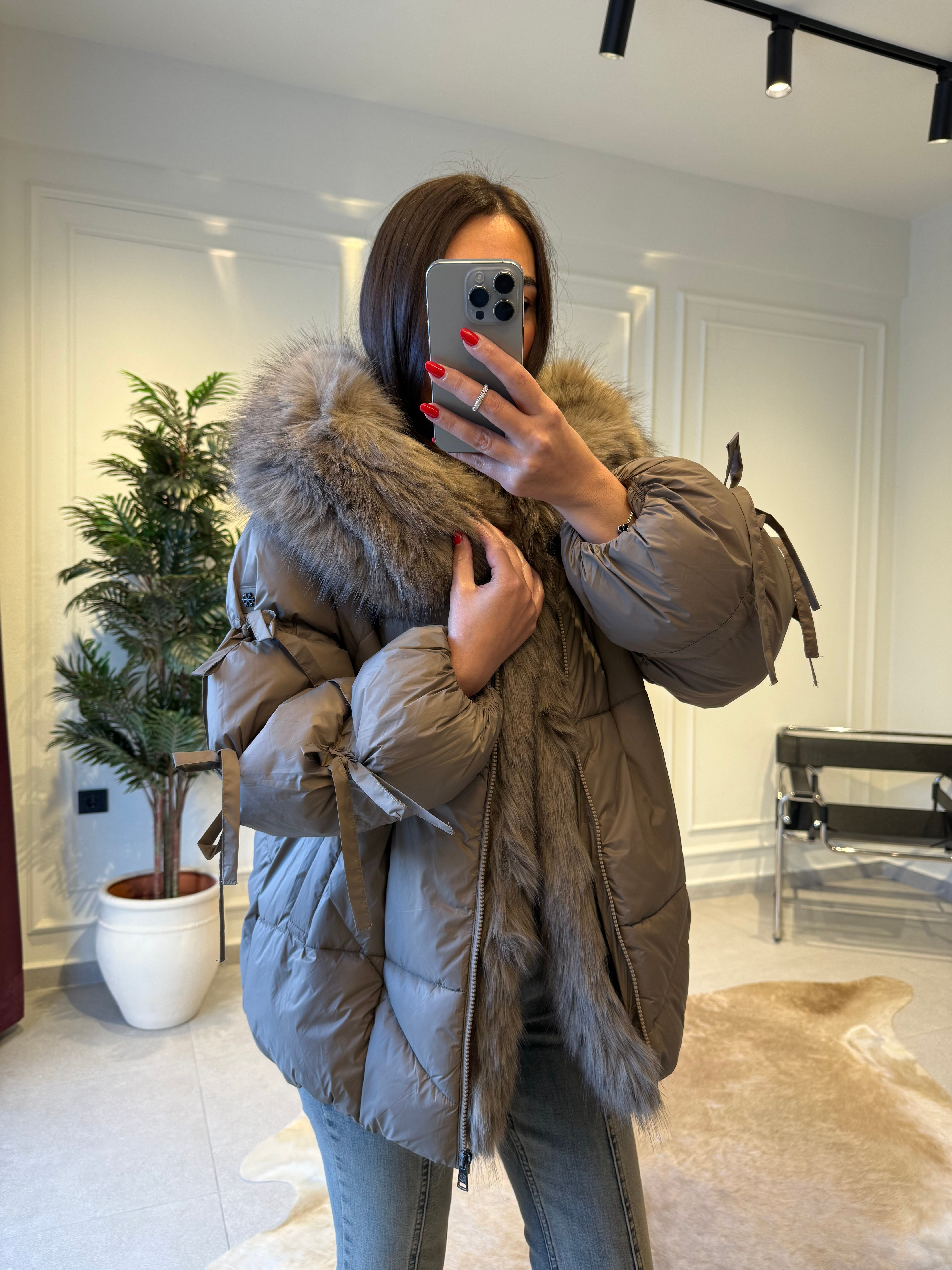 Vizon Kürk Yaka Detaylı Şişme Mont