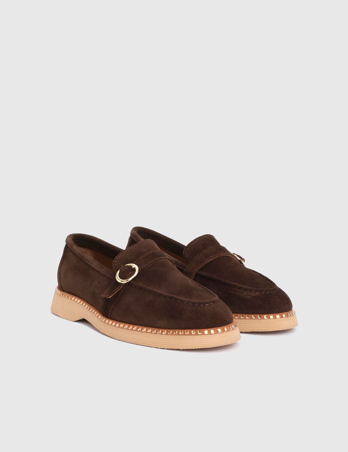 Agnese Brown Suede Leather Women's Loafer