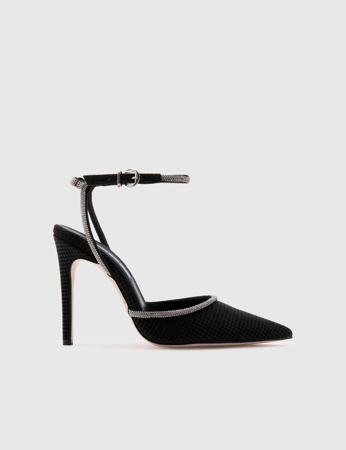 Ainsley Black Leather Women's Heeled Sandal