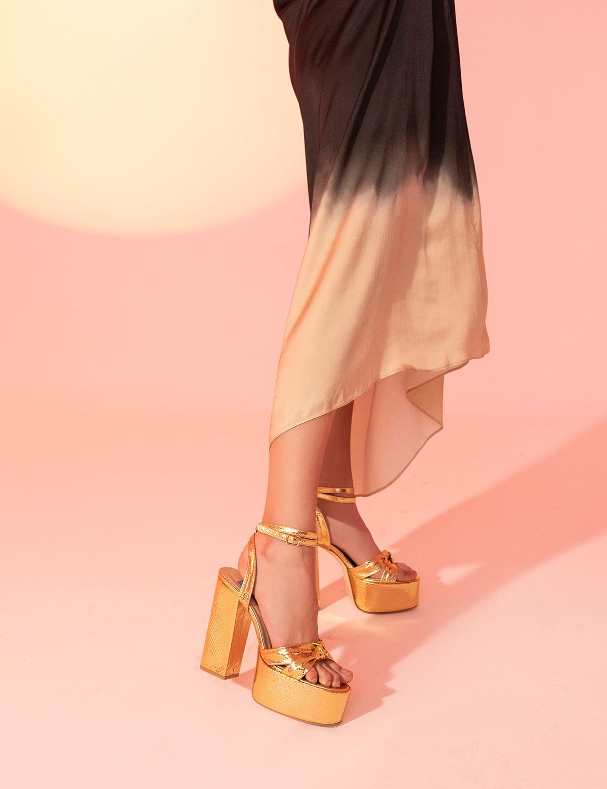 Alcott Gold Leather Women's Heeled Sandal with Snake Print