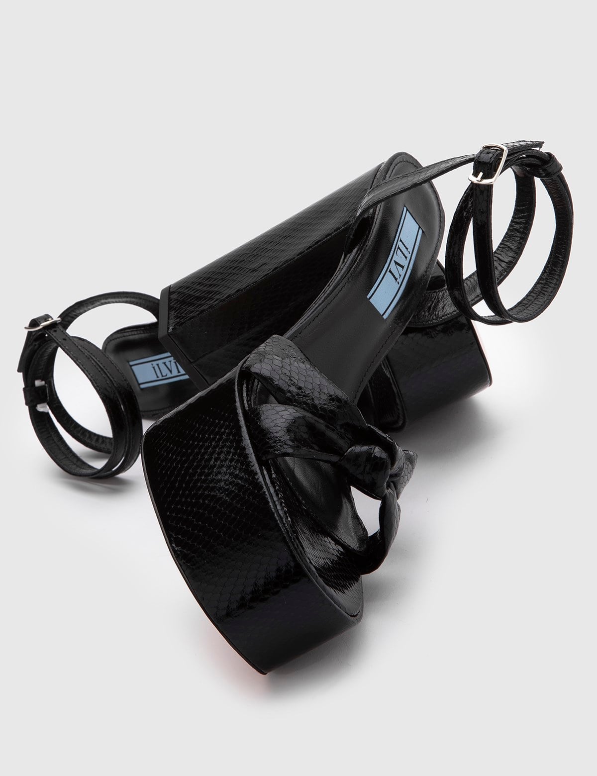 Alcott Black Leather Women's Heeled Sandal with Snake Print
