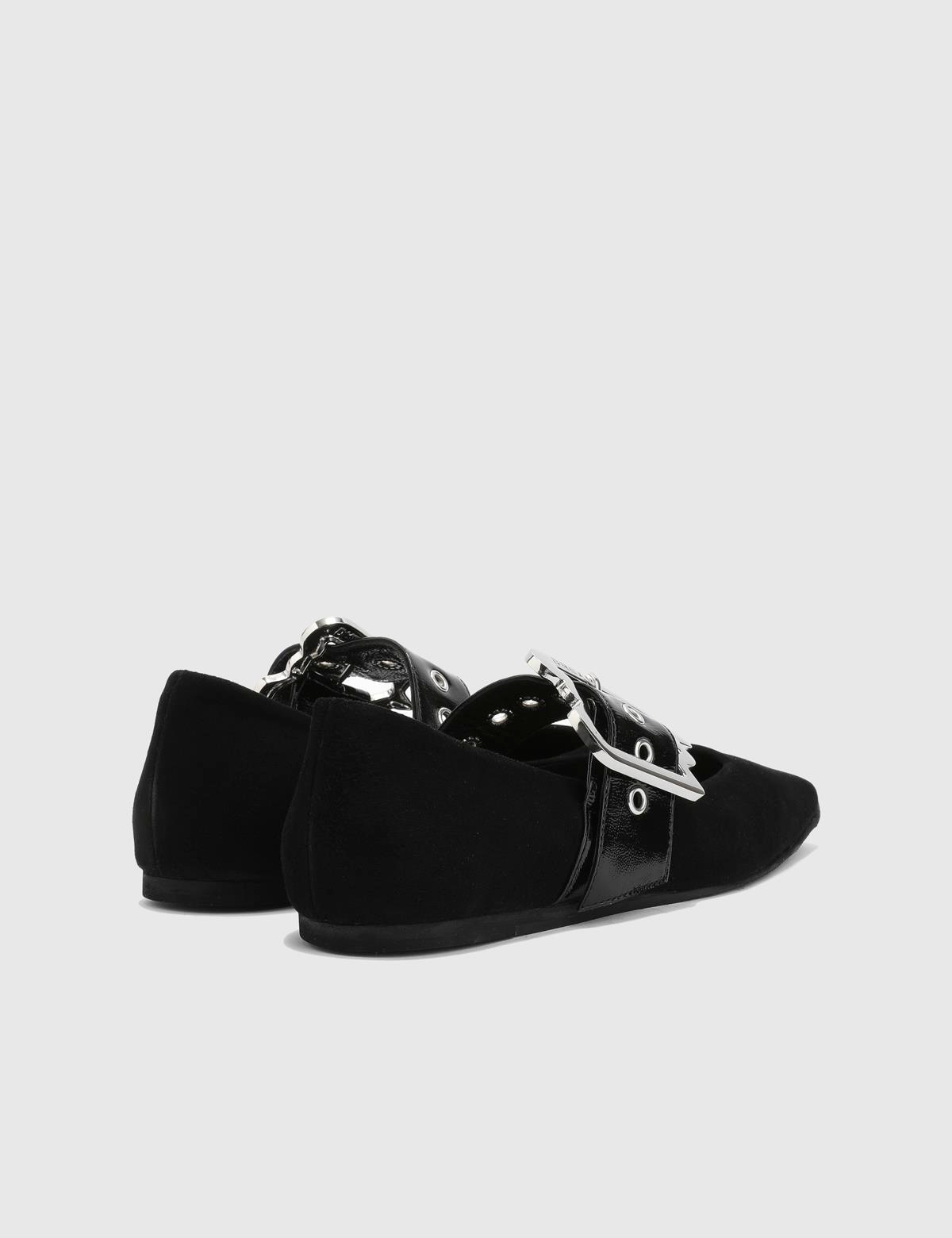 Allecra Black Suede Leather Women's Ballerina