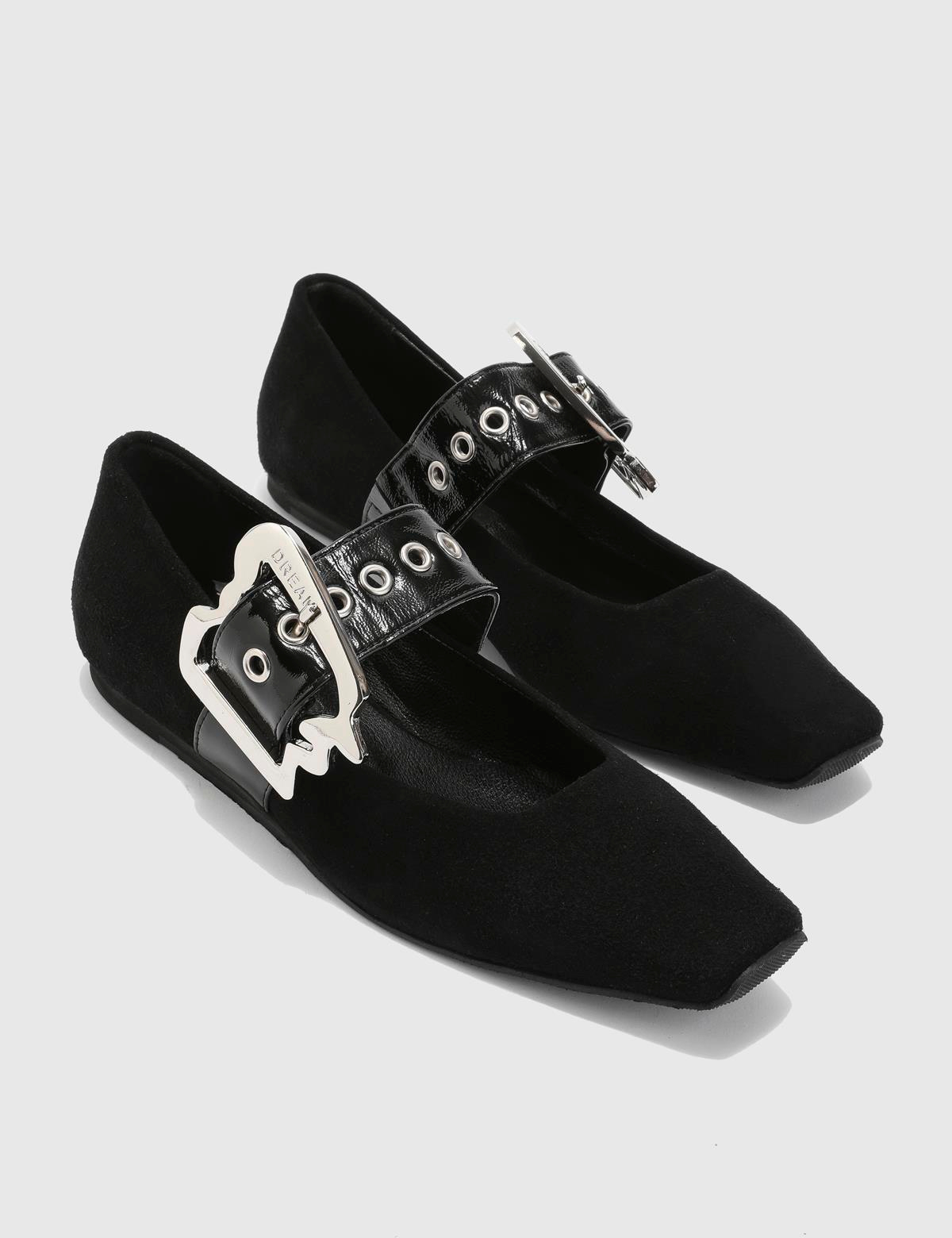 Allecra Black Suede Leather Women's Ballerina