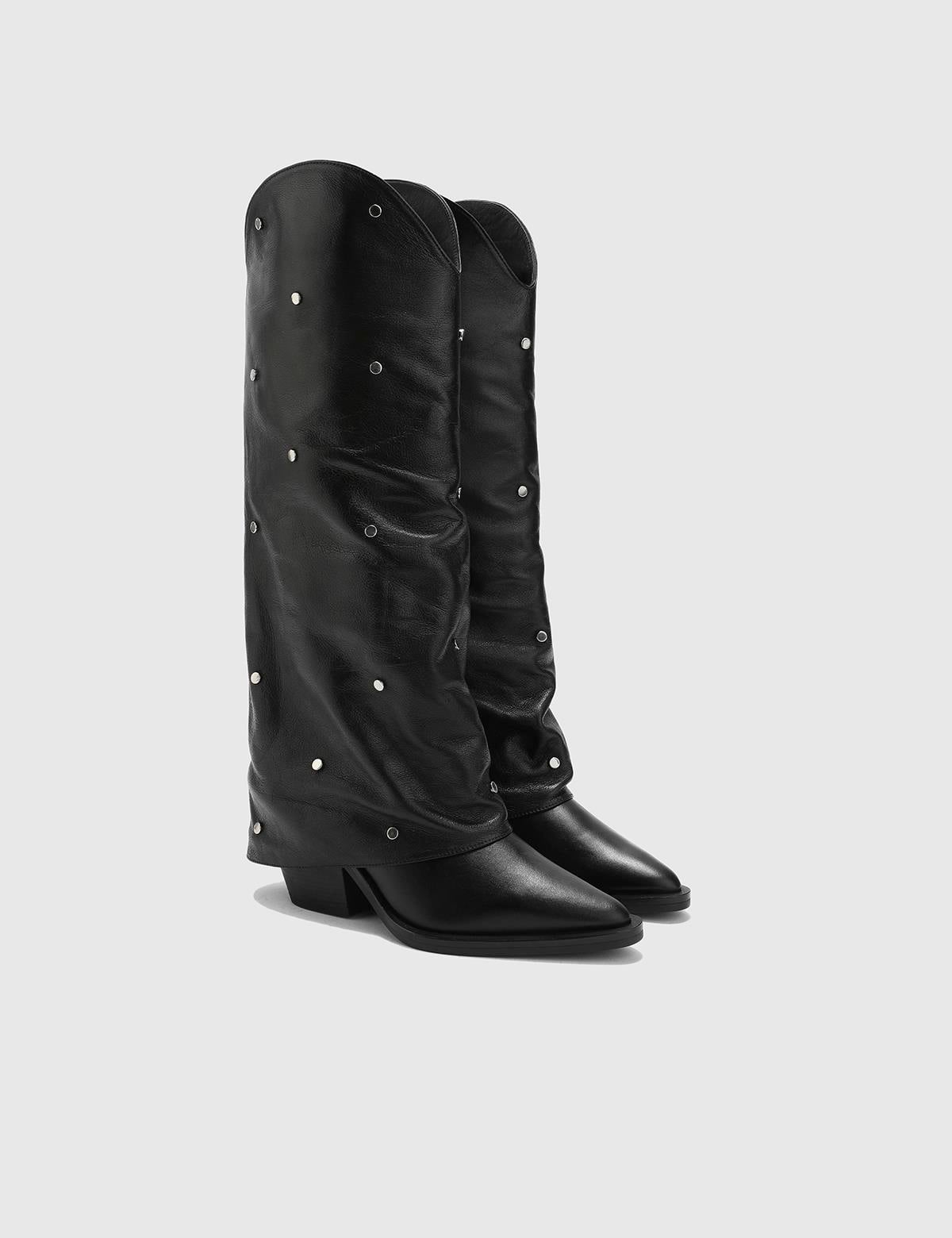 Alvise Black Leather Women's Heeled High Boot