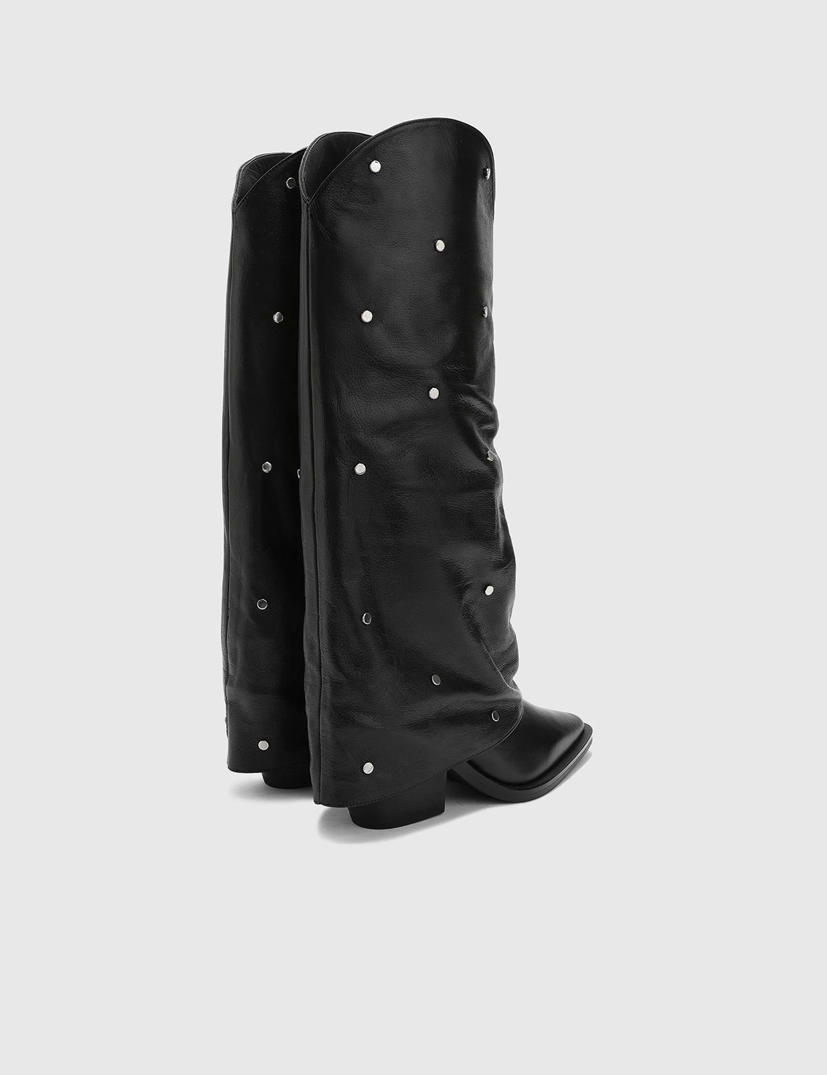 Alvise Black Leather Women's Heeled High Boot