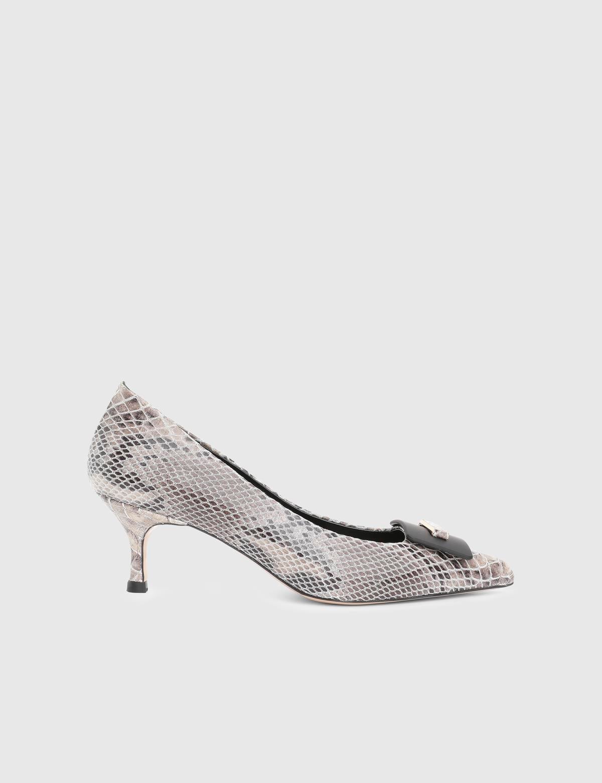 Amonde Grey Leather Snake Women's Pump