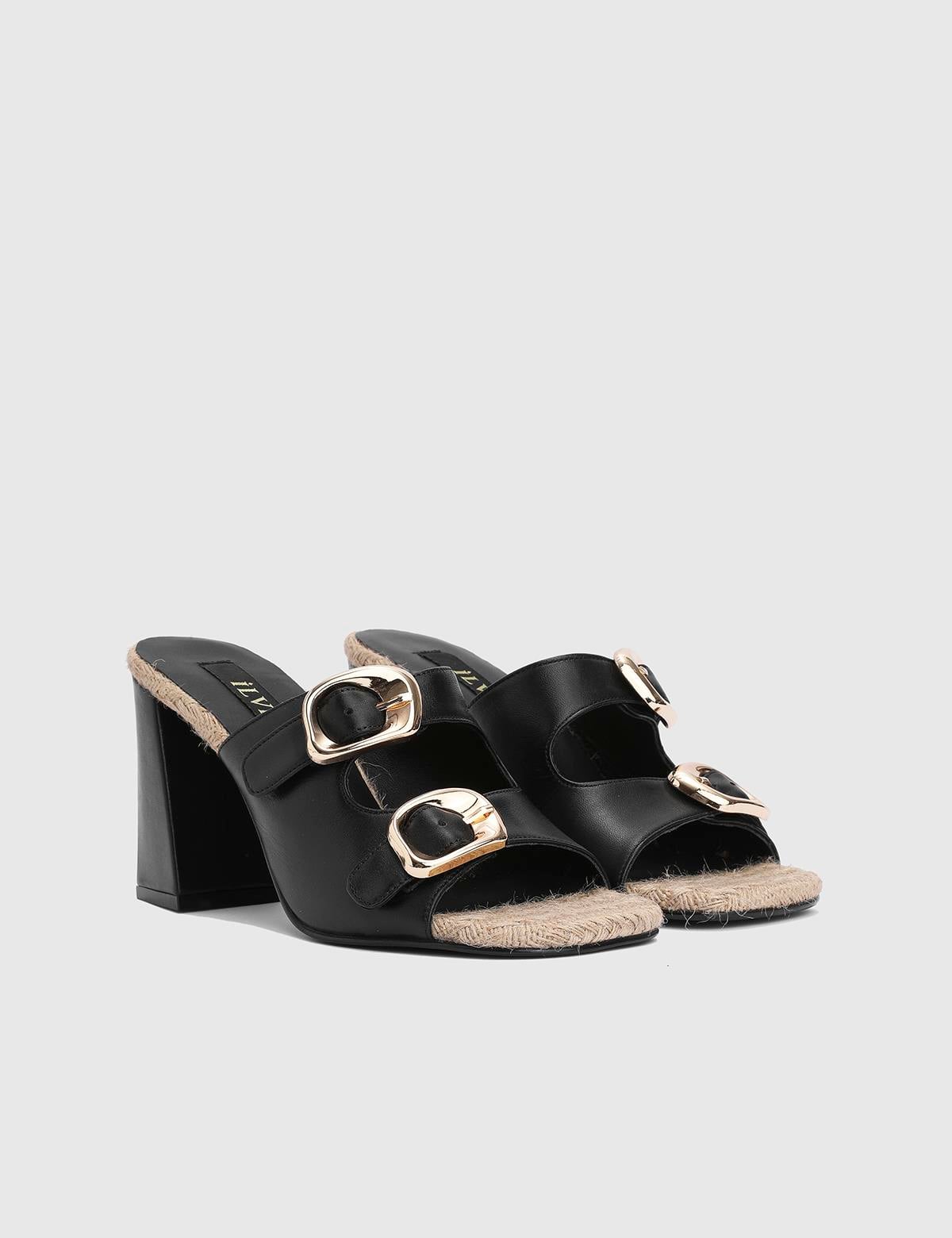 Anett Black Patent Leather Women's Heeled Slide