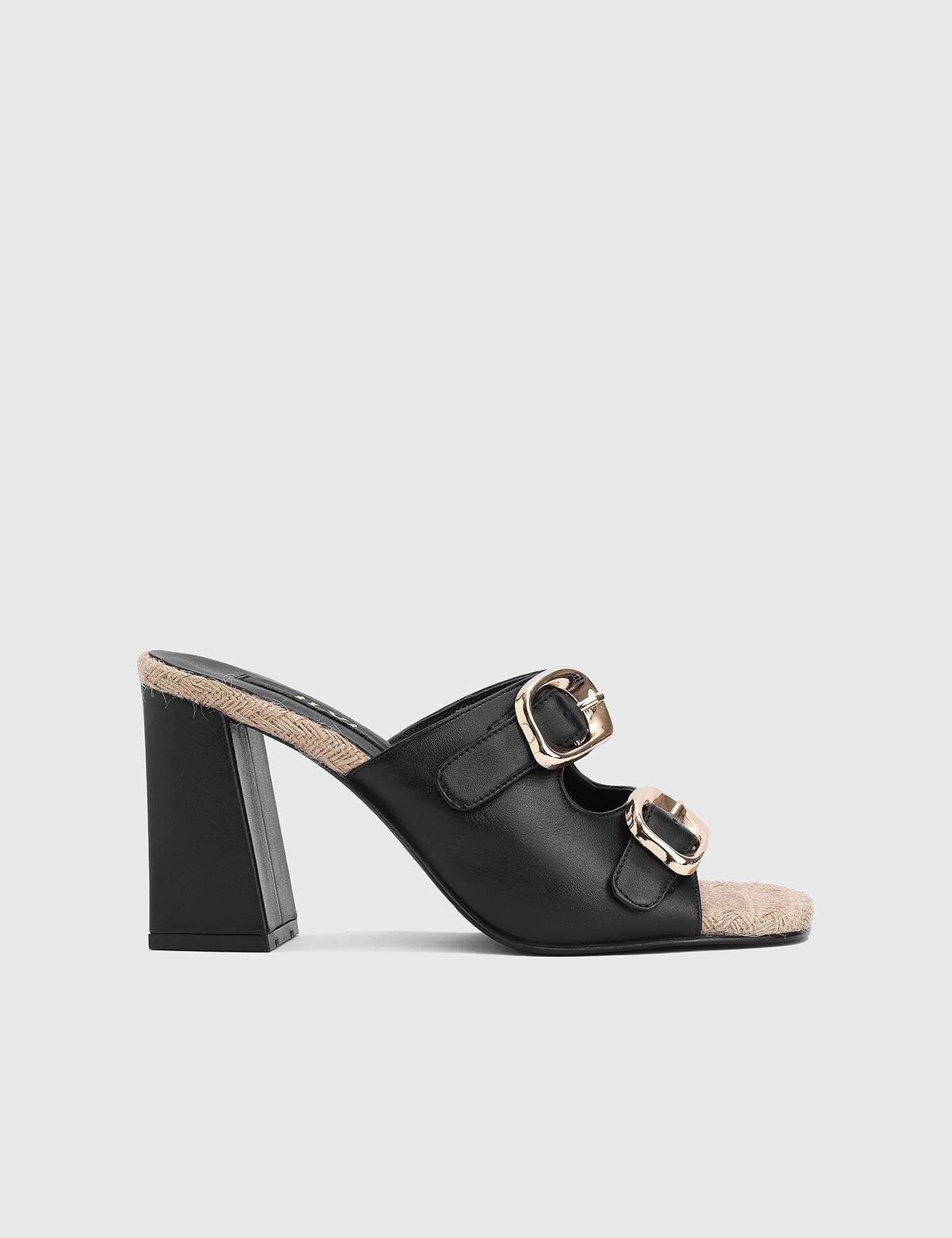 Anett Black Patent Leather Women's Heeled Slide