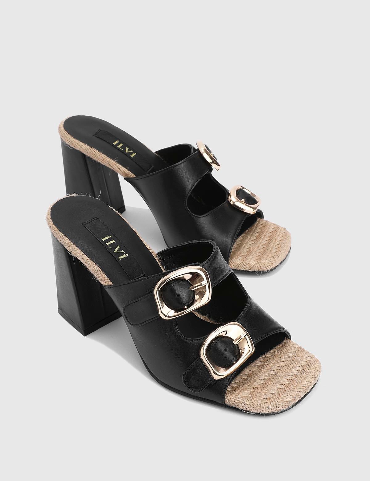 Anett Black Patent Leather Women's Heeled Slide