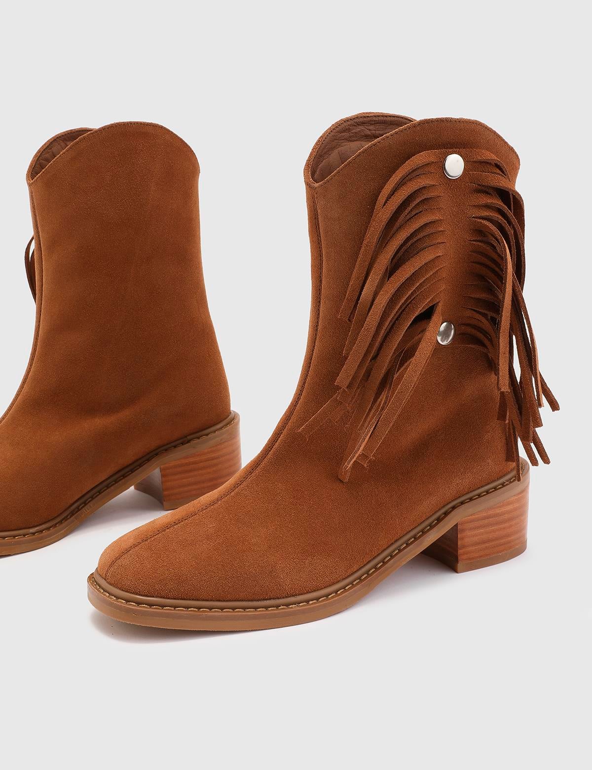 Ankie Saddle Brown Suede Leather Women's Heeled Boot