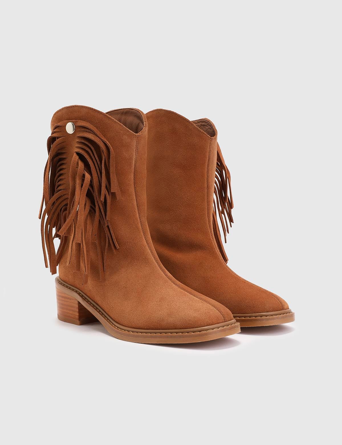 Ankie Saddle Brown Suede Leather Women's Heeled Boot
