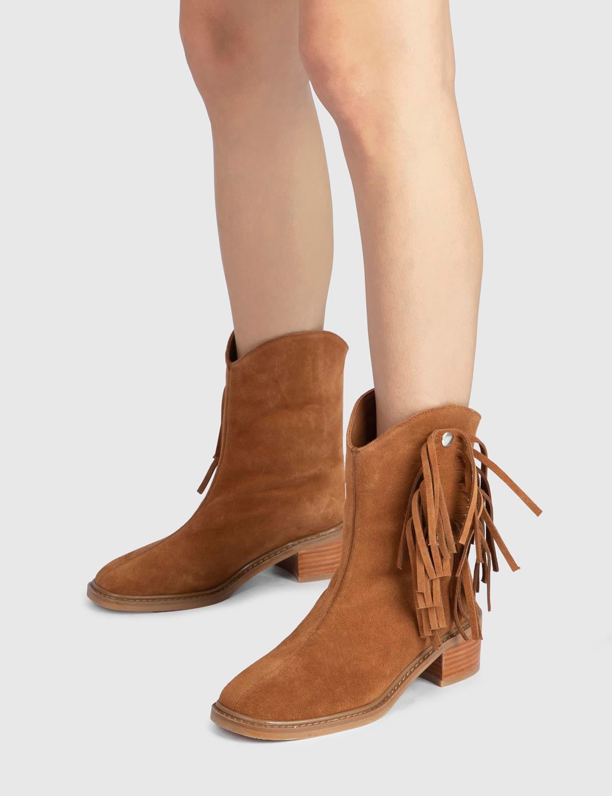 Ankie Saddle Brown Suede Leather Women's Heeled Boot