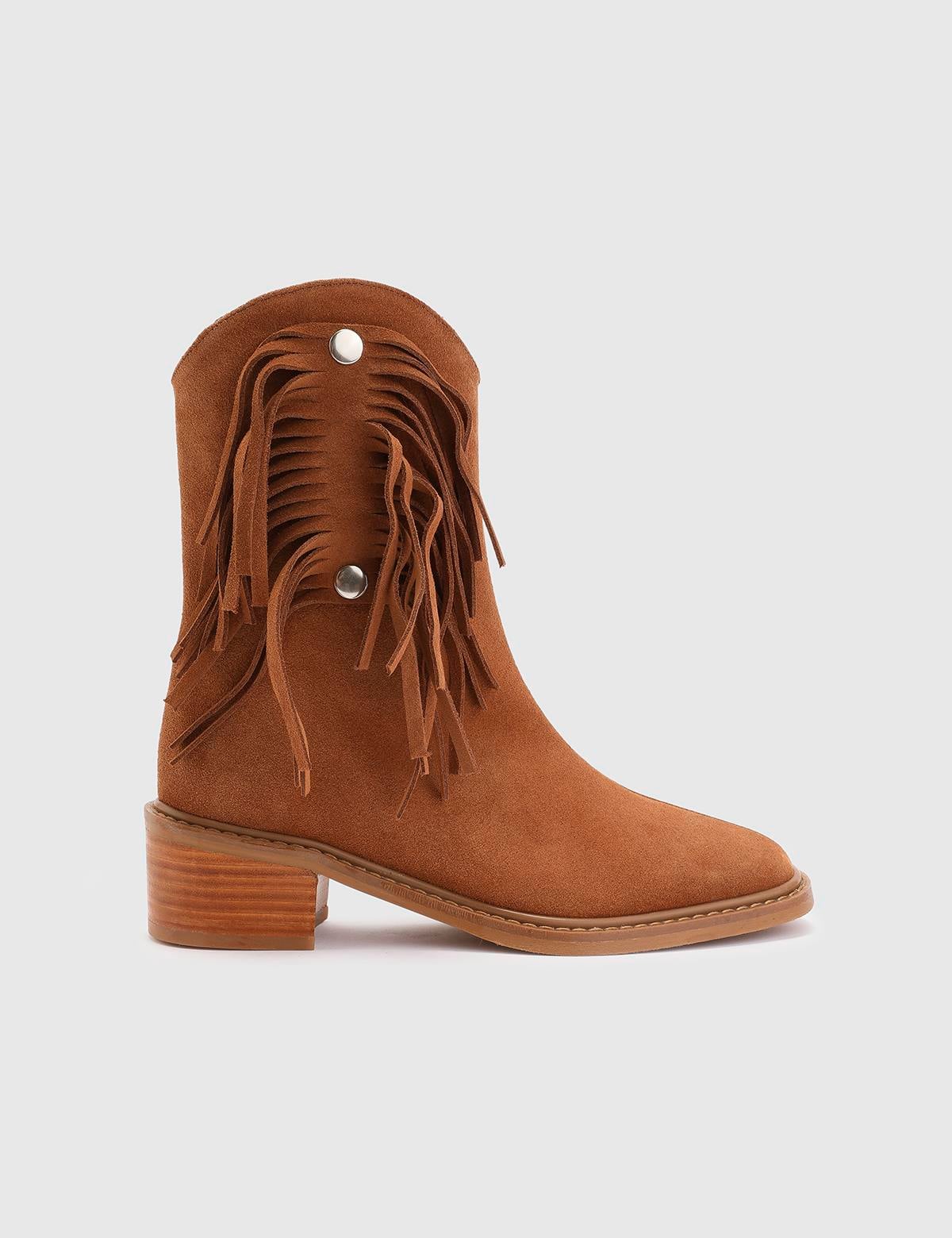 Ankie Saddle Brown Suede Leather Women's Heeled Boot