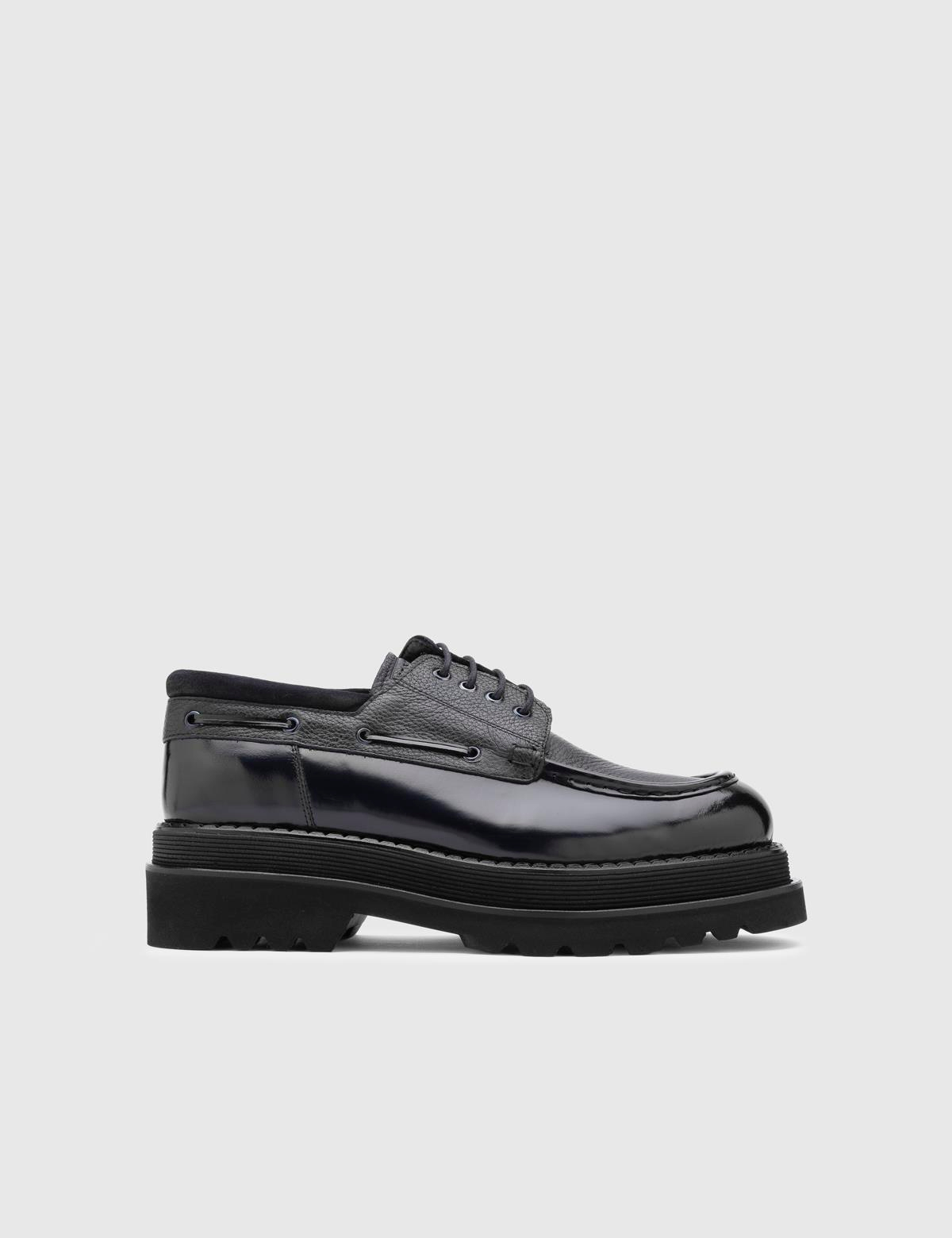 Anti Navy Blue Florentic Leather-Deer Leather Men's Oxford