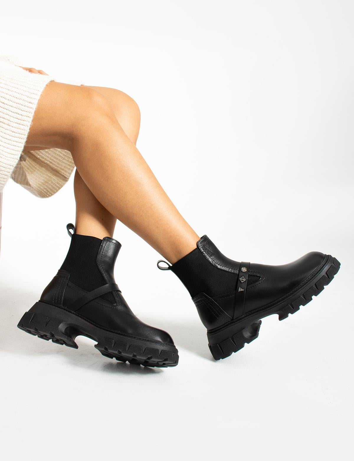 Antje Black Leather Women's Boot