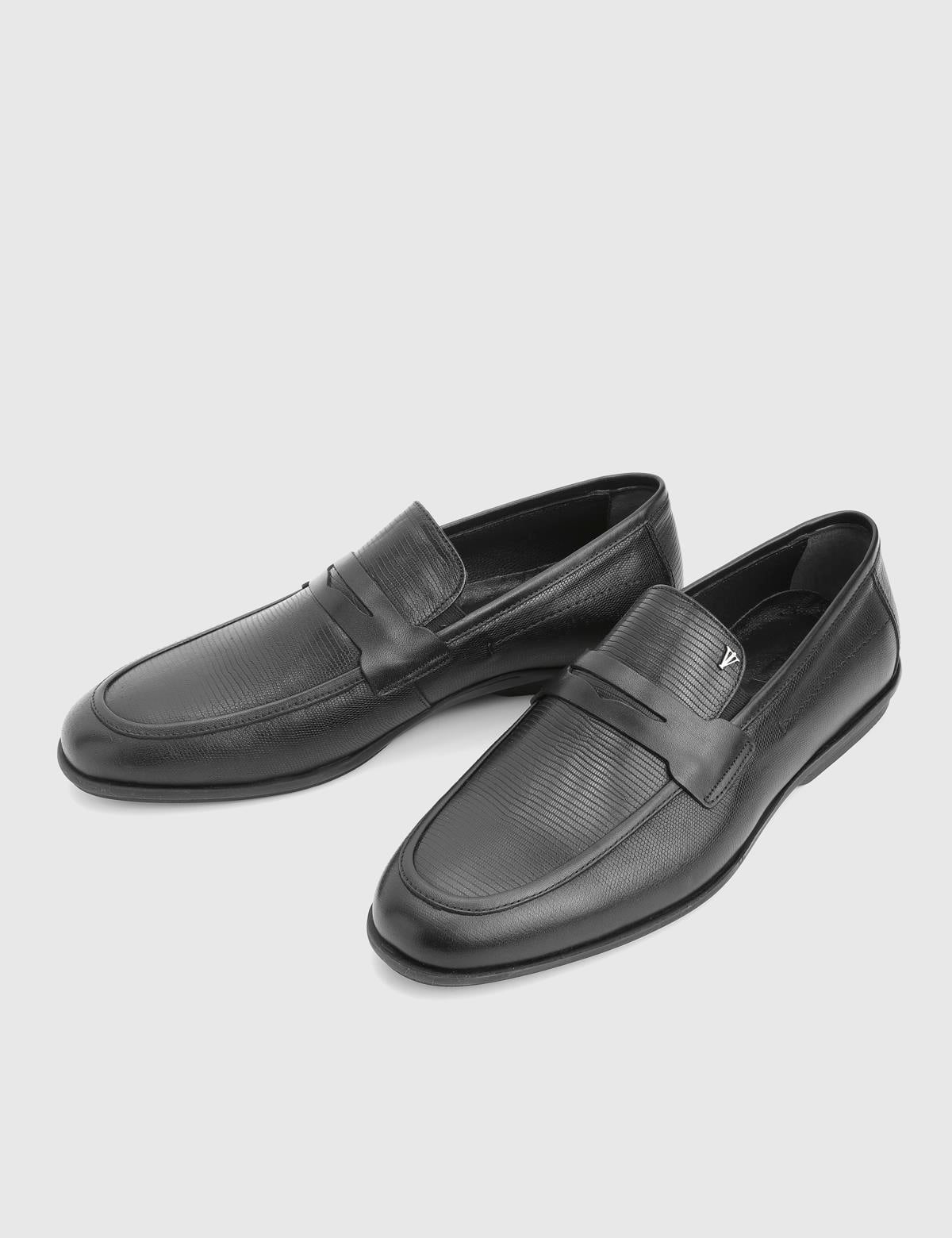 Argus Black Printed Leather Men's Loafer