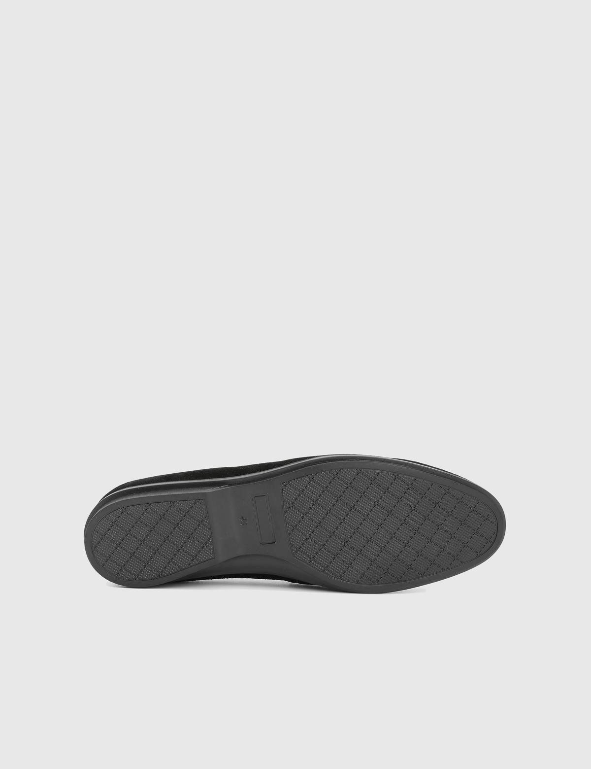Argus Black Suede Leather Foal Fur Men's Loafer
