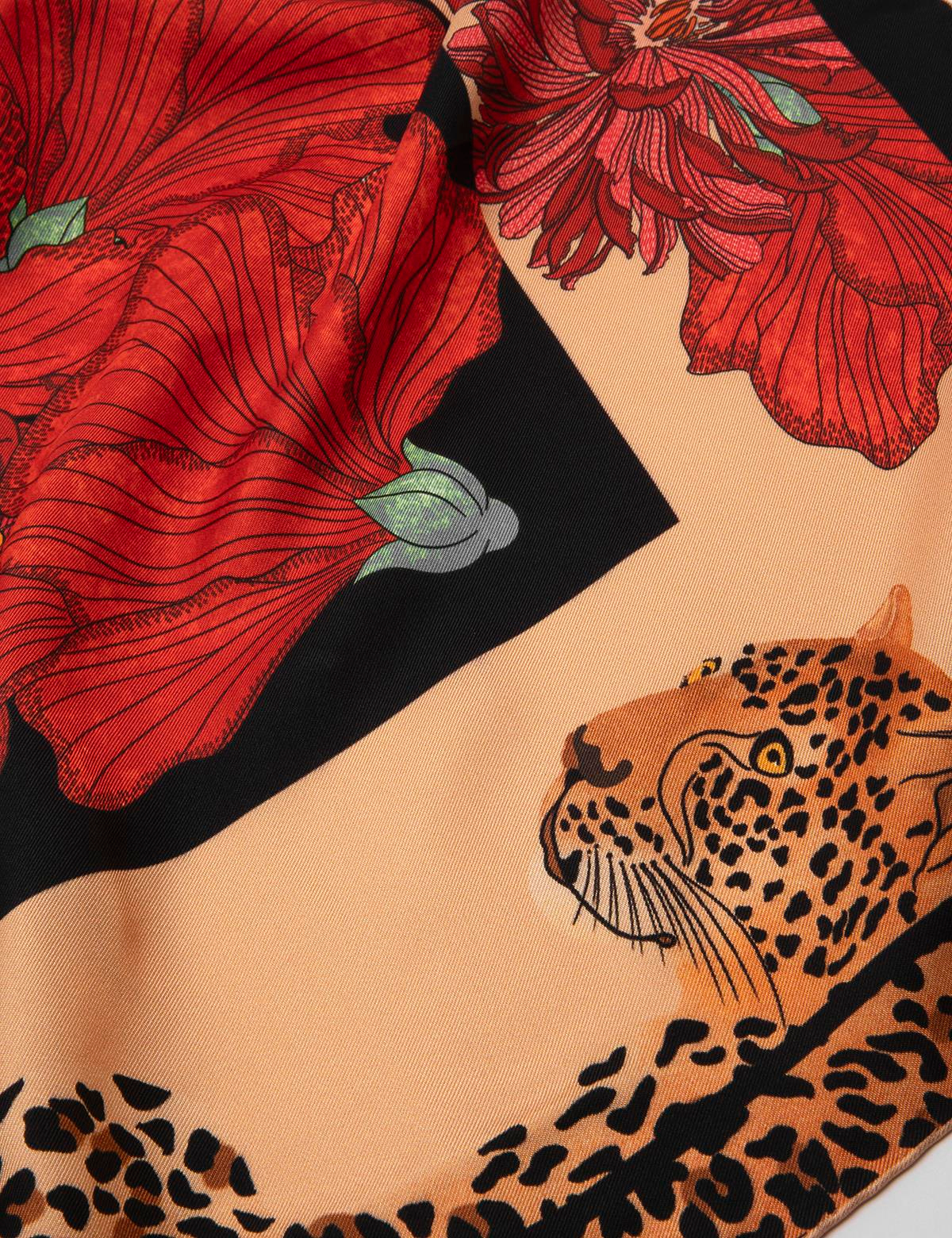 Aster Red-Black Silk Twill Women's Scarf
