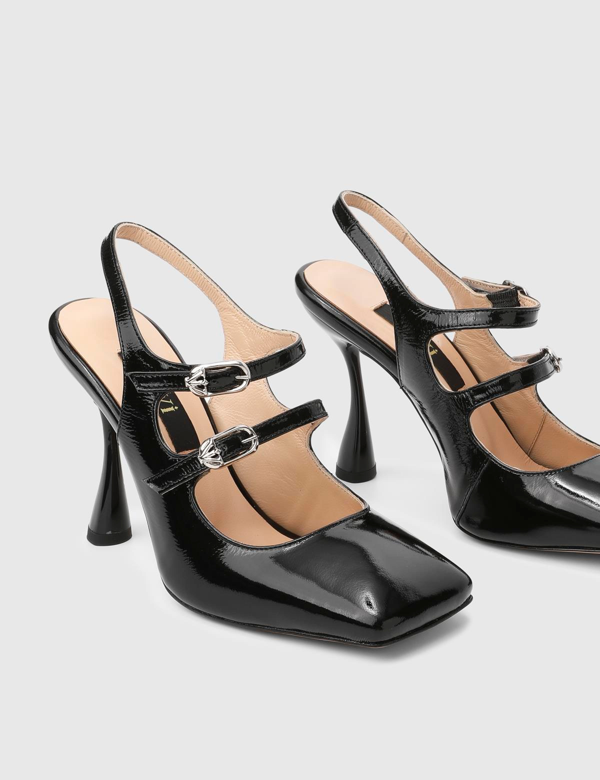 Bajuzs Black Patent Leather Women's Heeled Sandal