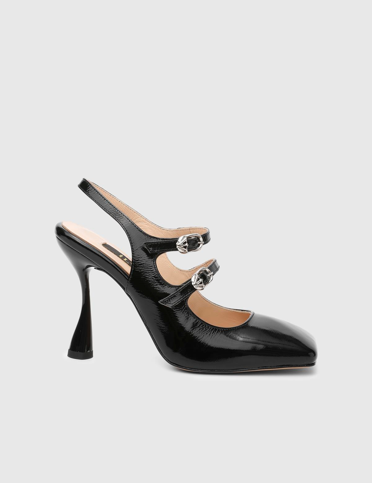 Bajuzs Black Patent Leather Women's Heeled Sandal
