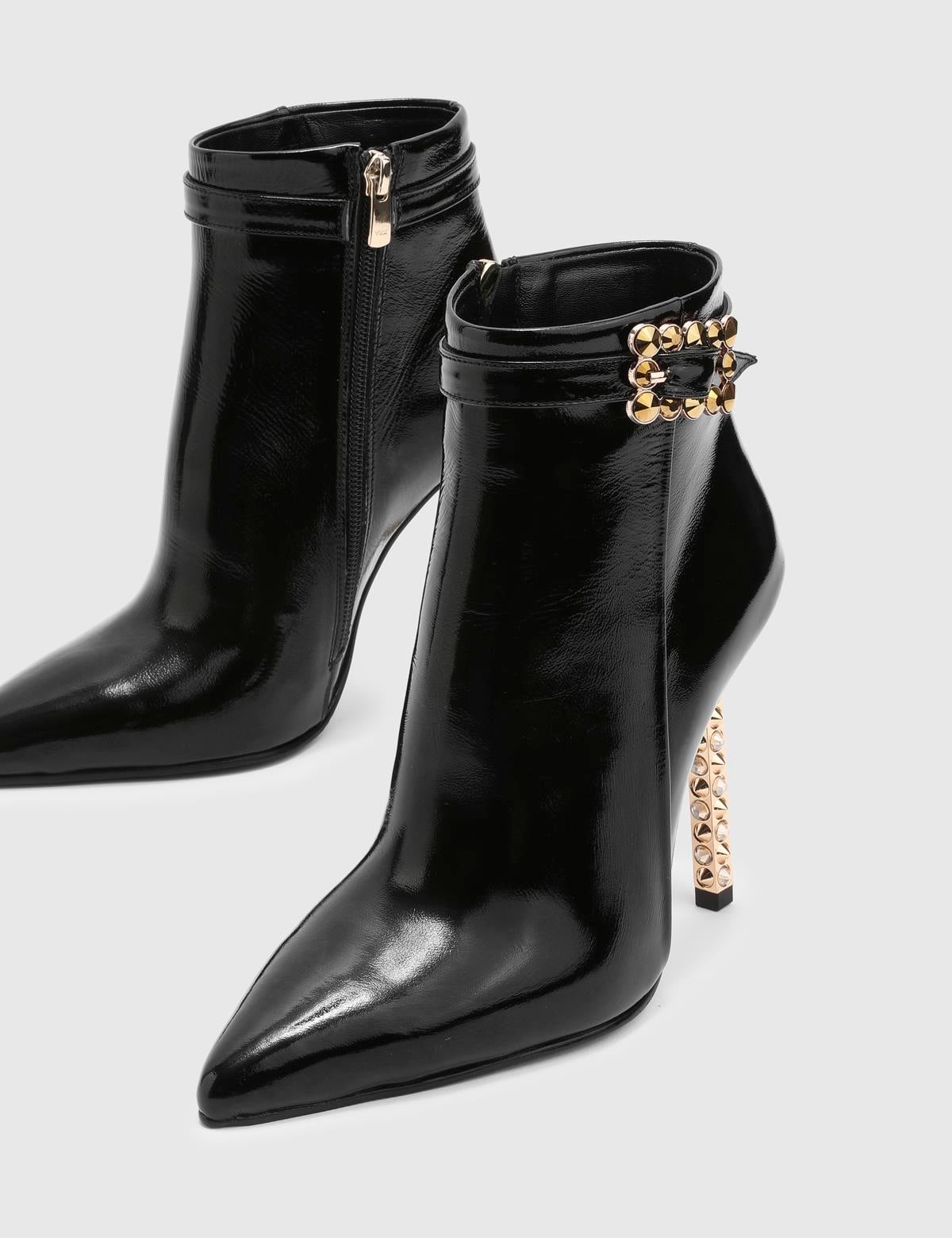 Barnaby Black Wrinkled Patent Leather Women's Boot