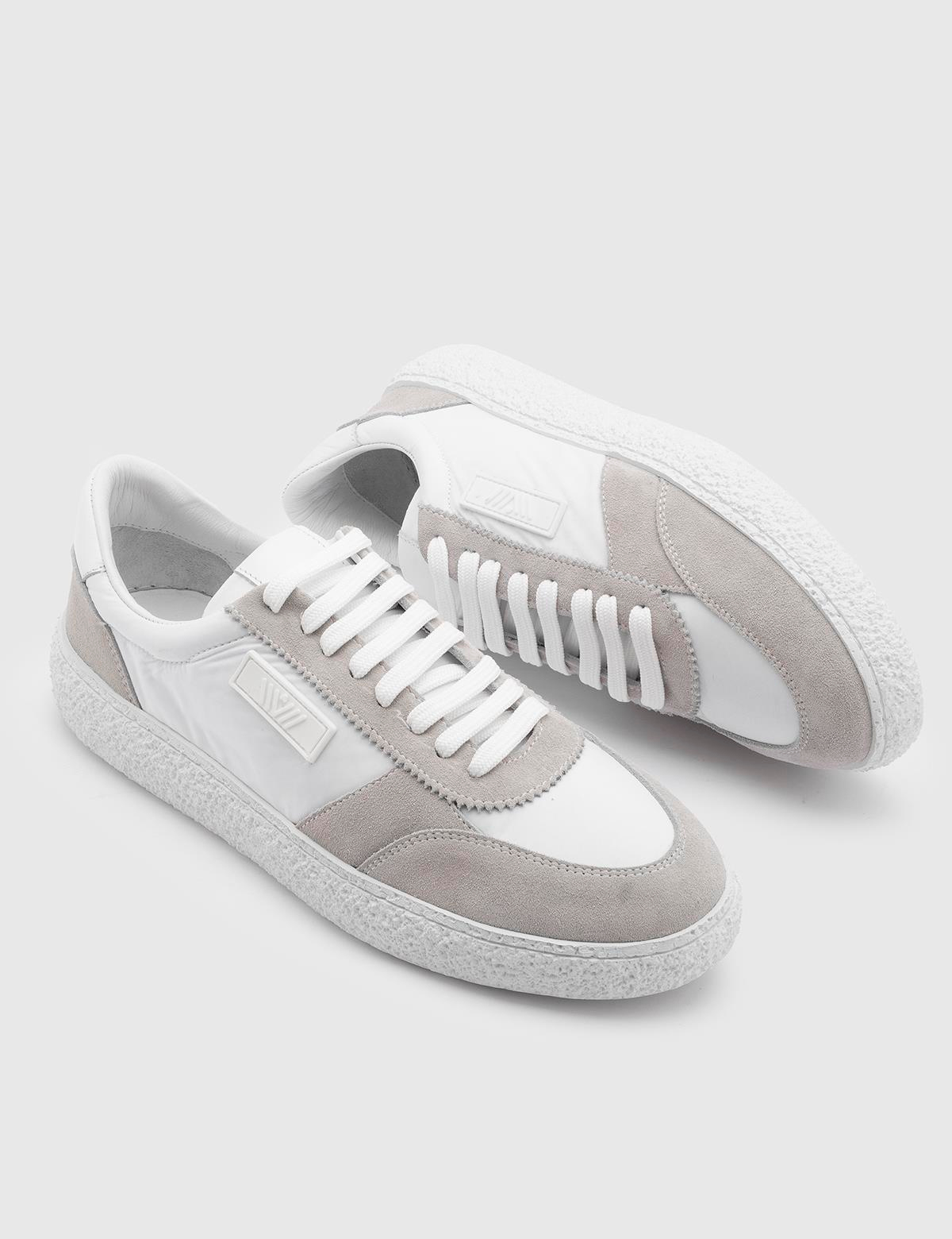 Battist White Suede Leather-Fabric Men's Sneaker