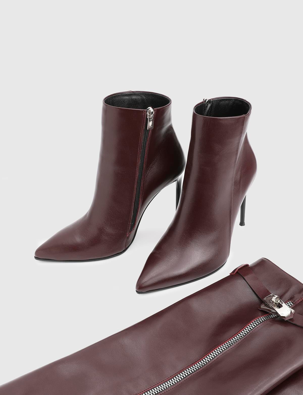 Bellina Burgundy Leather Women's High Boot