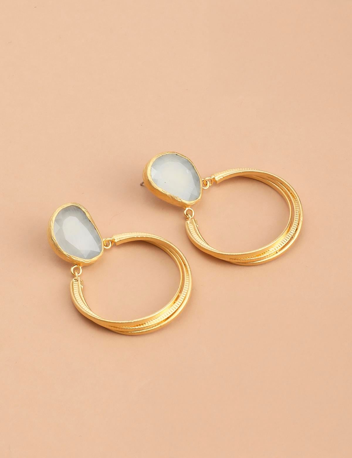 Benere Gold Women's Earrings with White Stones